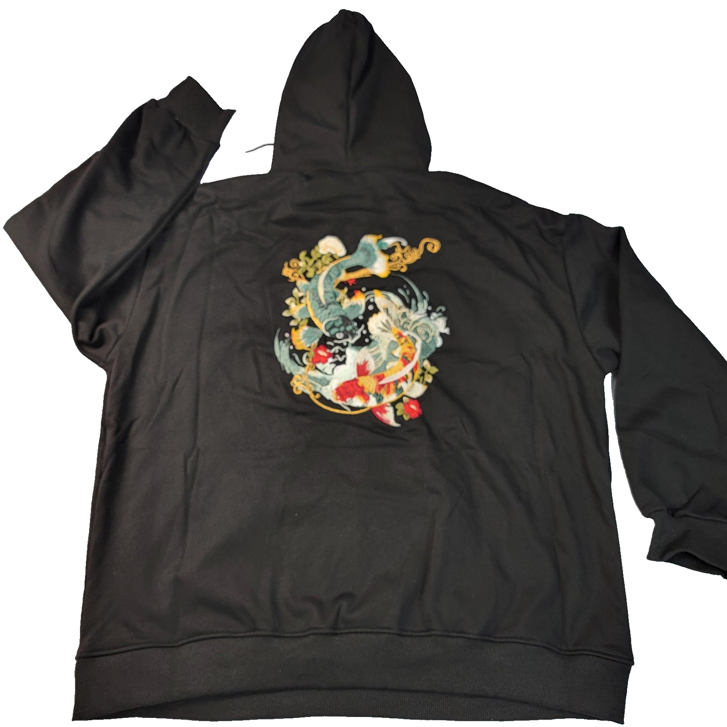 NIEPCE Hoodie Mens 2XL Black Embroidered Koi Fish Pullover Sweatshirt New