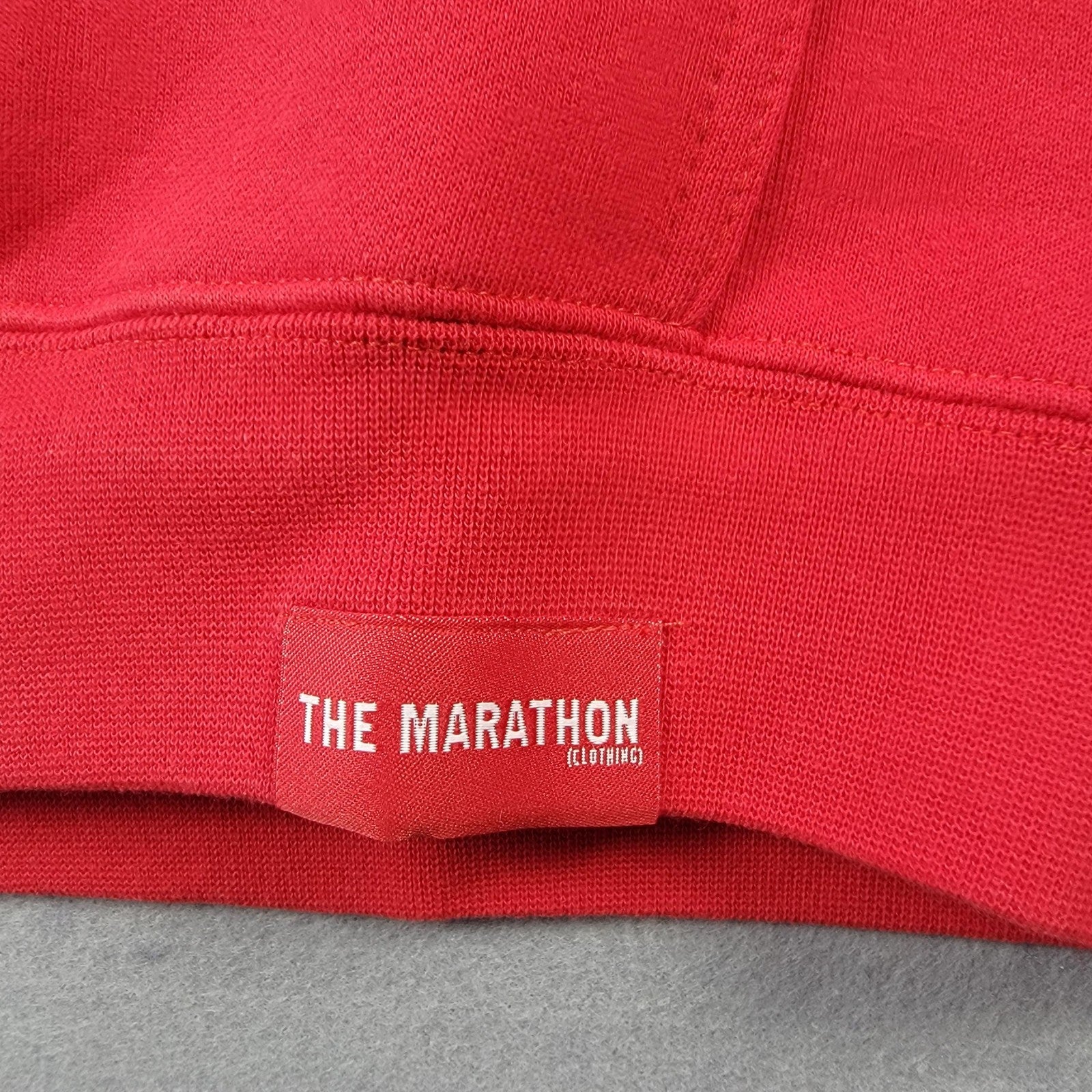 The Marathon Clothing Hoodie Mens Small Red Pullover Kangaroo Pocket TMC Logo2