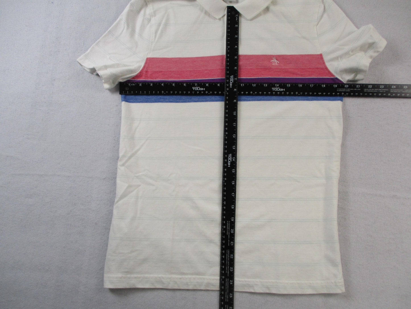 Original Penguin Polo Shirt Mens Large White Heritage Slim Fit Chest Stripe 16236