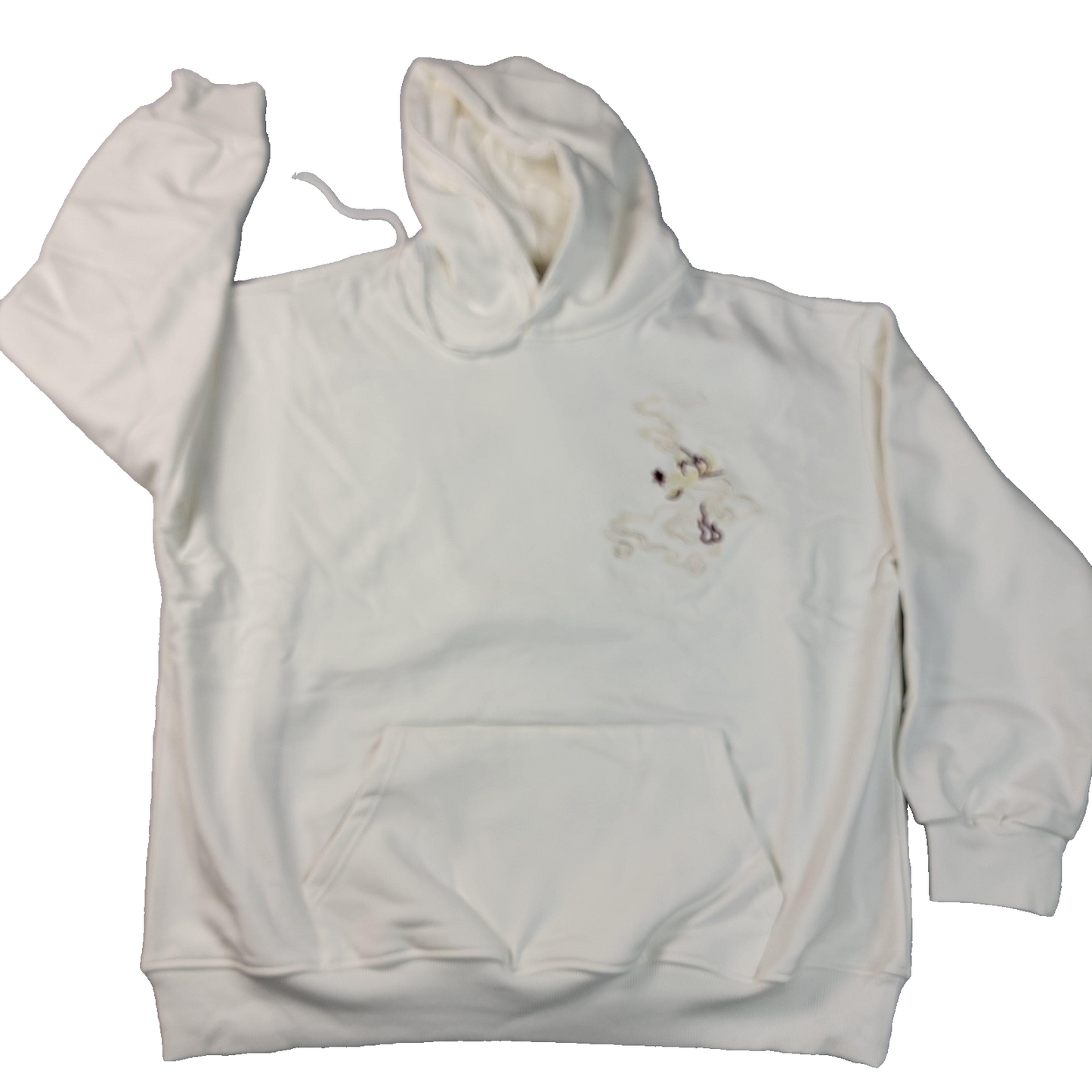 NIEPCE Cream Hoodie Mens XL Embroidered Phoenix Pullover Kangaroo Pocket