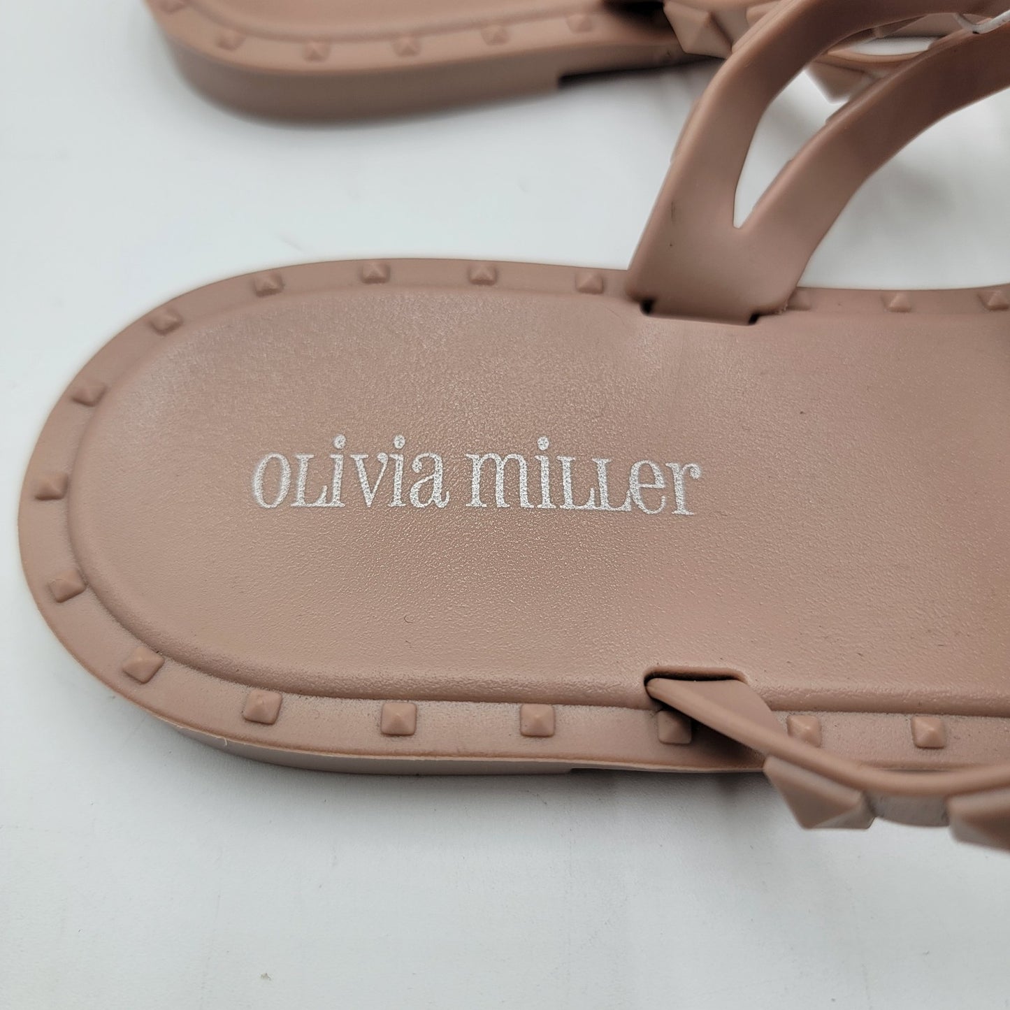 Olivia Miller Womens Sandals Size 10 Nude Studded Jelly Slide Strappy Summer 3802