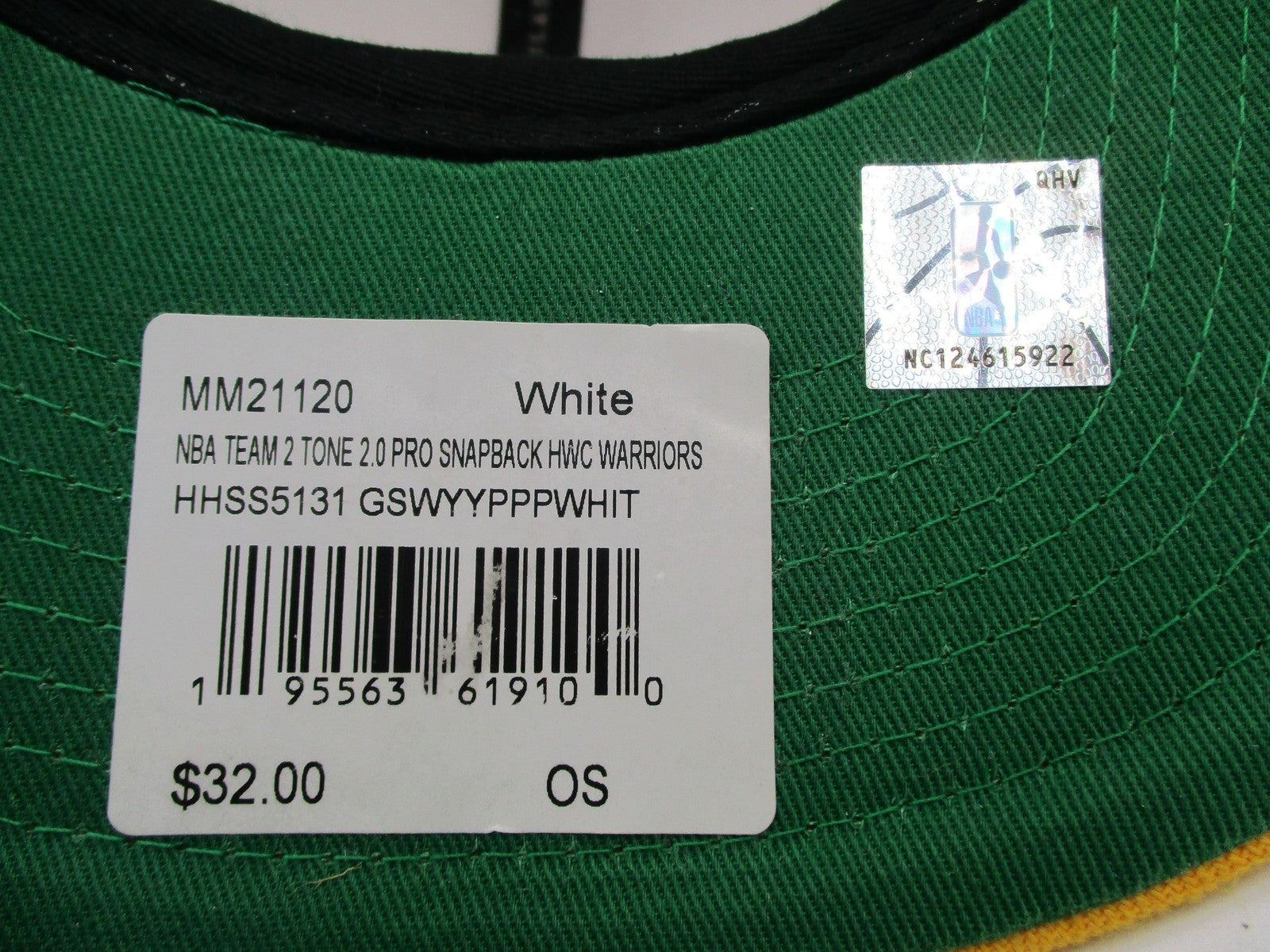 Golden State Warriors Hat Cap Snap Back One Size White NBA Basketball HWC7