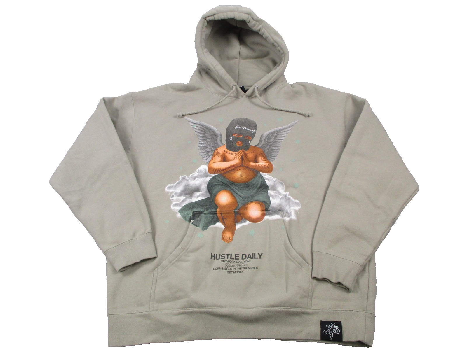 Hasta Muerte Hoodie Men 2XL Tan Hustle Daily Praying Angel Get Money Graphic12150