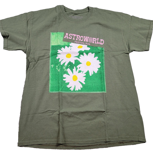 Astroworld Shirt Unisex Medium Green Travis Scott Festival Run Daisy Graphic Tee0