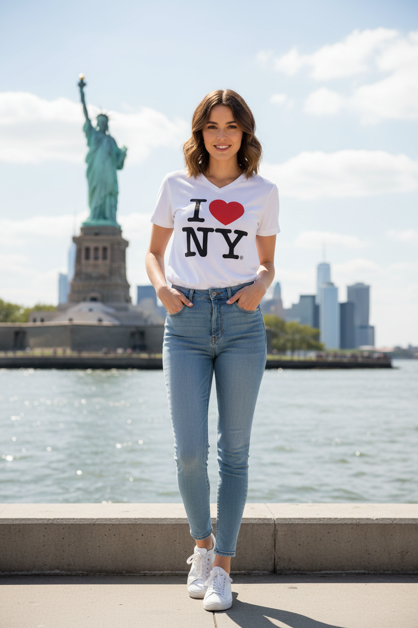 I Love NY Tourism Women's V-Neck White Tee New with Tags