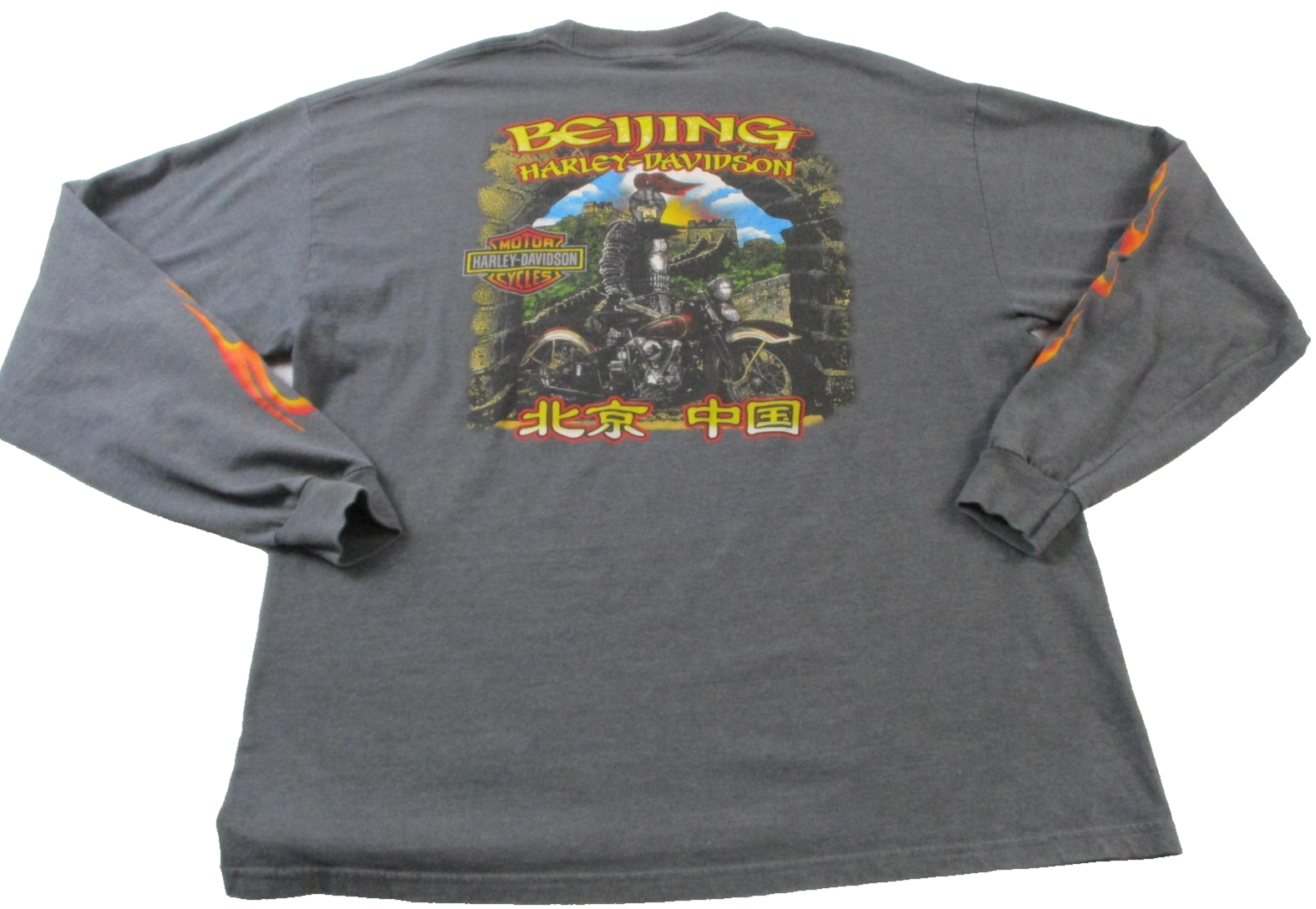 Harley Davidson Beijing China Flame Sleeve Hanes Beefy Long Sleeve XL 15541