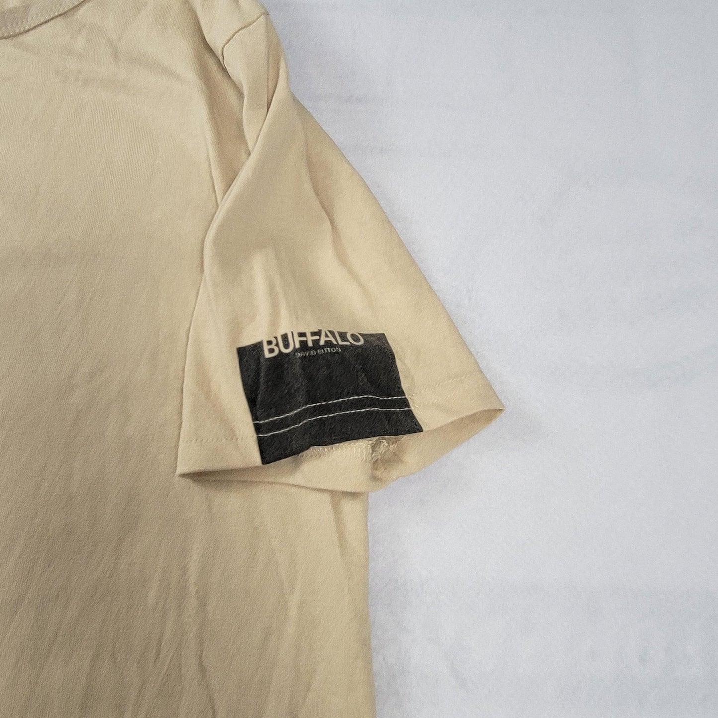 Buffalo David Bitton Shirt Mens Small Tan Henley Short Sleeve Patch