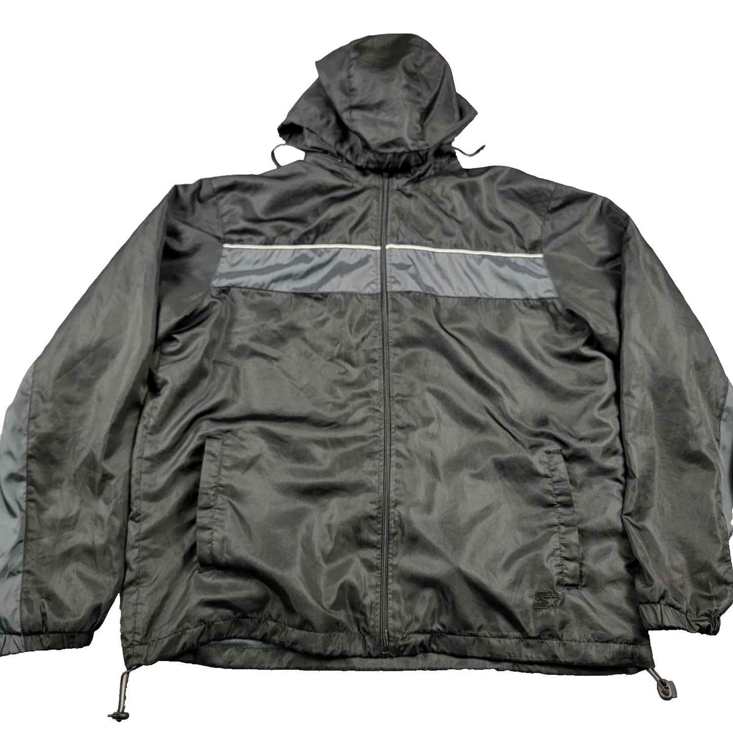 Starter Black Hooded Windbreaker Jacket Men’s Large Preowned Zip Front
