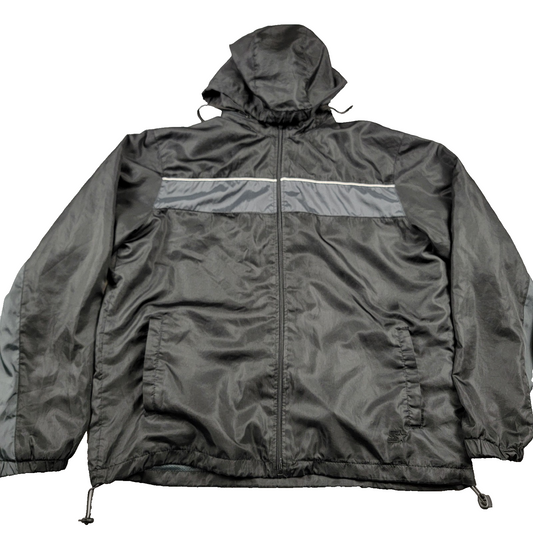Starter Black Hooded Windbreaker Jacket Men’s Large Preowned Zip Front