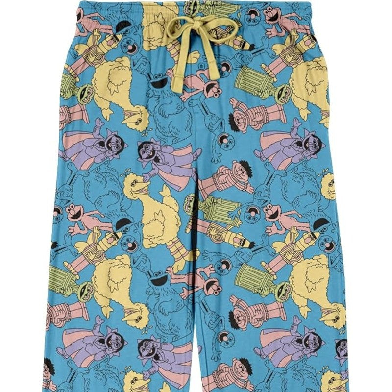 Sesame Street AOP Pastel Character Pajama Pants Men's Blue NEW