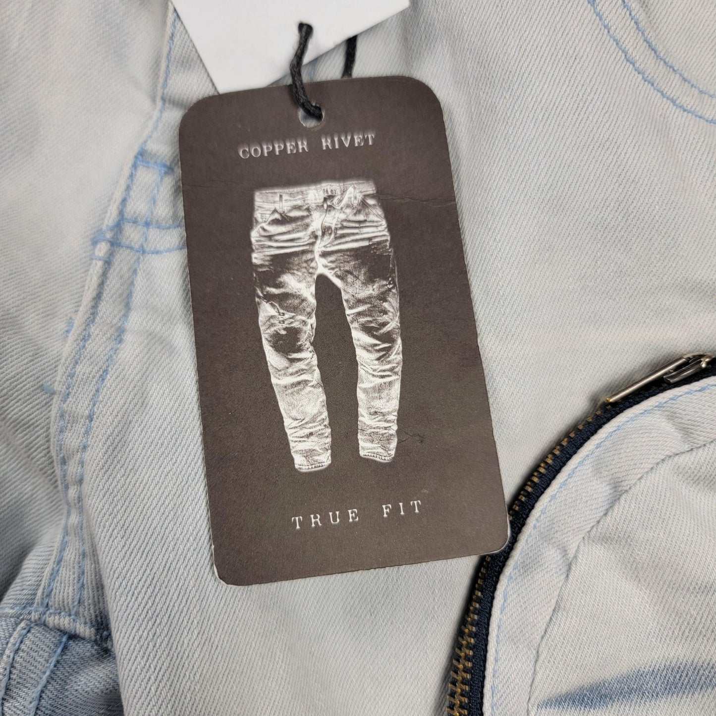 Copper Rivet Jeans Mens 16 Blue Slim Fit Cargo Pockets Zipper Streetwear New 9858
