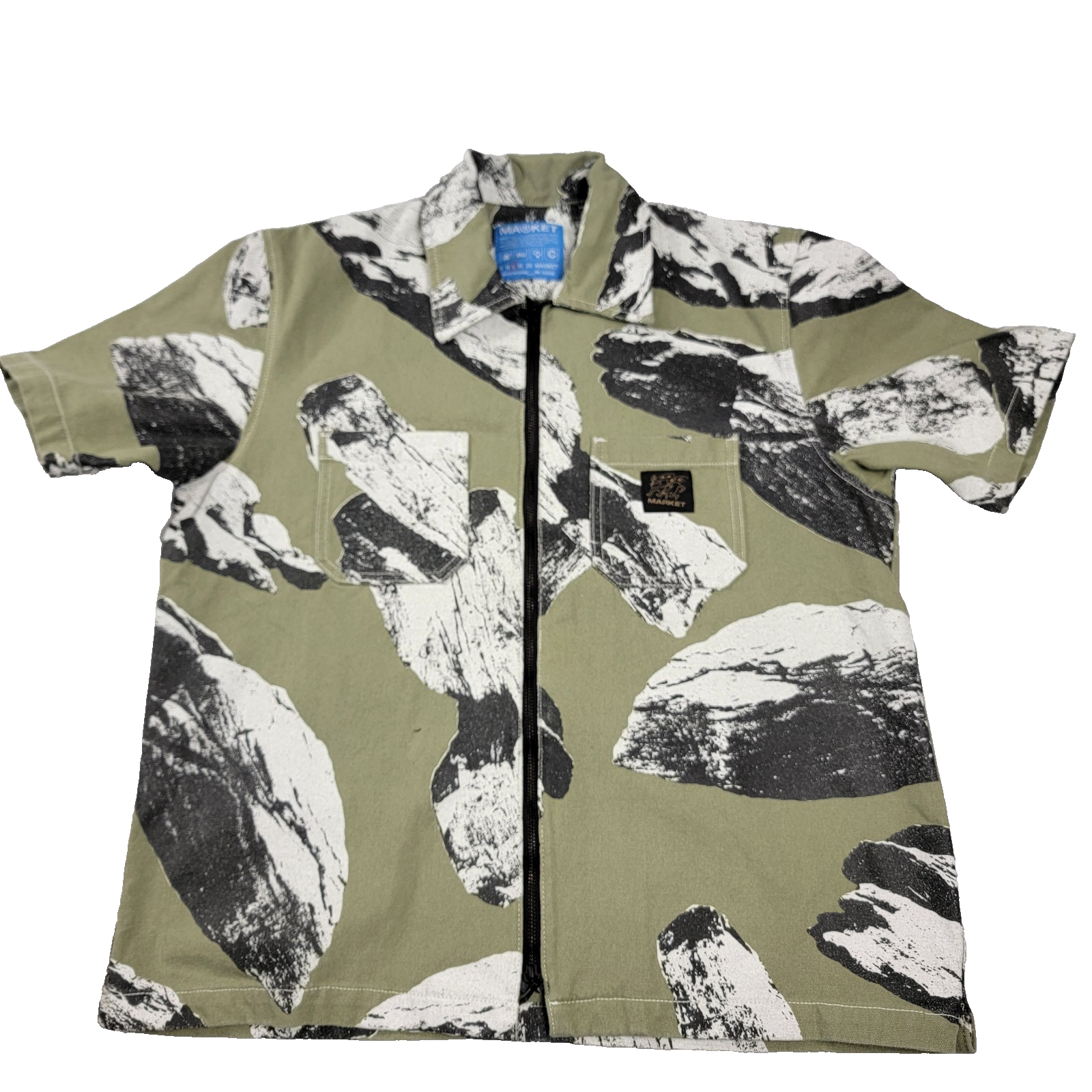 Market Mens Green Talus Work Shirt Short Sleeve Sz L