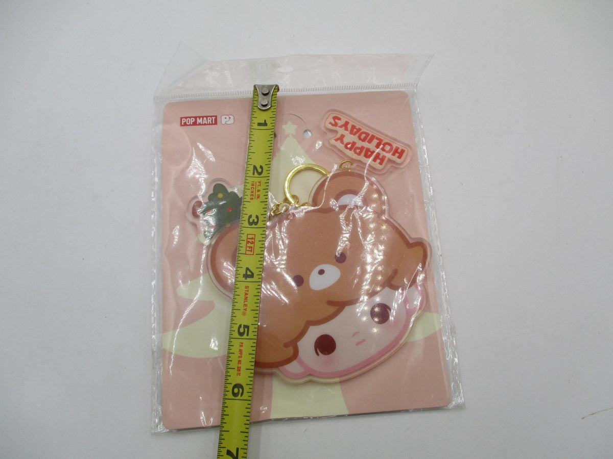 POP MART Dimoo POP BEAN Christmas 80mm Acrylic Mirror Keychain Brown Clip On3