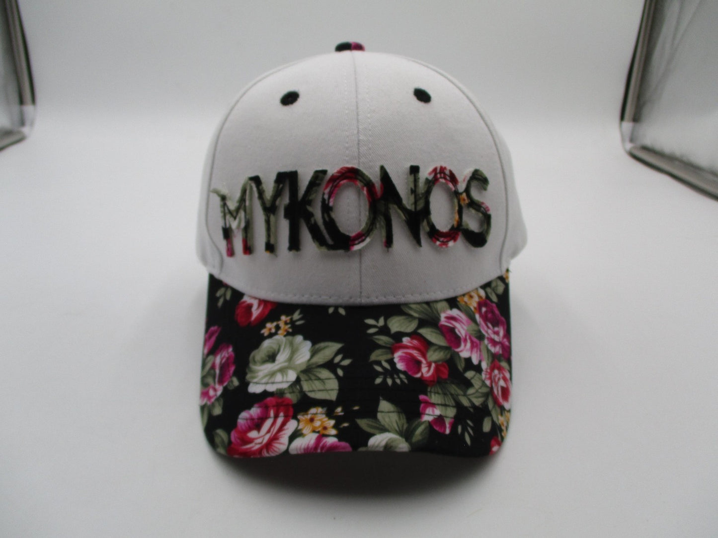 Mykonos Hat Cap Strap Back Mens One Size Floral Brim White Twill Karfil Greece0