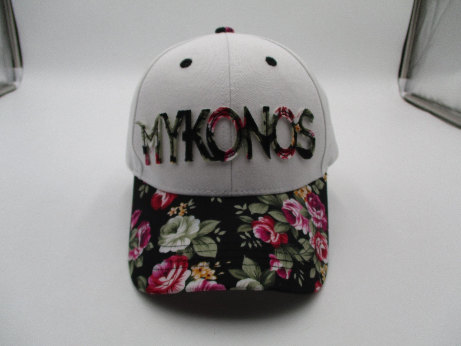 Mykonos Hat Cap Strap Back Mens One Size Floral Brim White Twill Karfil Greece0