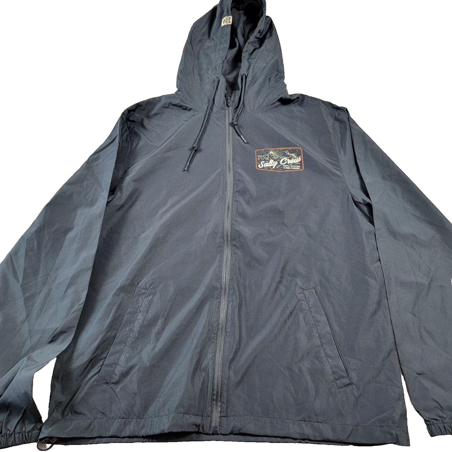 Salty Crew Jacket Unisex Large Blue Hooded Windbreaker Fishing Outdoor