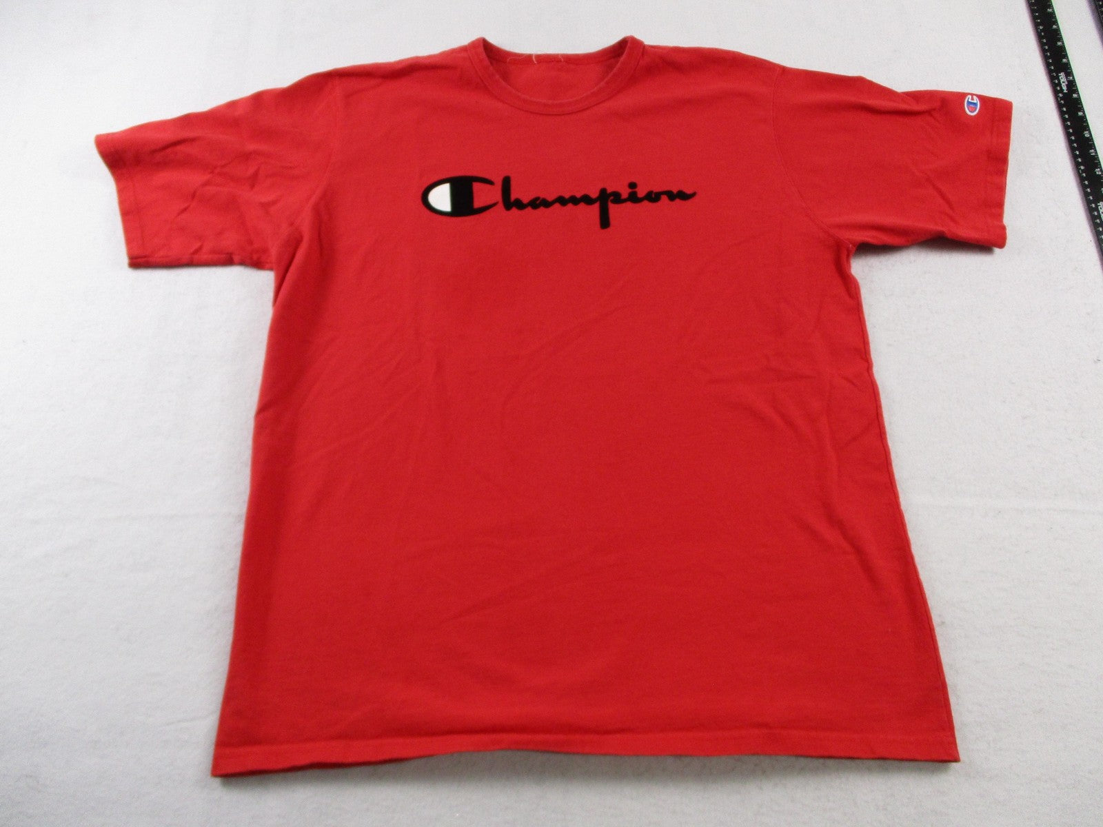 Champion Shirt Mens XL Red Script Logo Graphic Tee Short Sleeve Cotton Top0