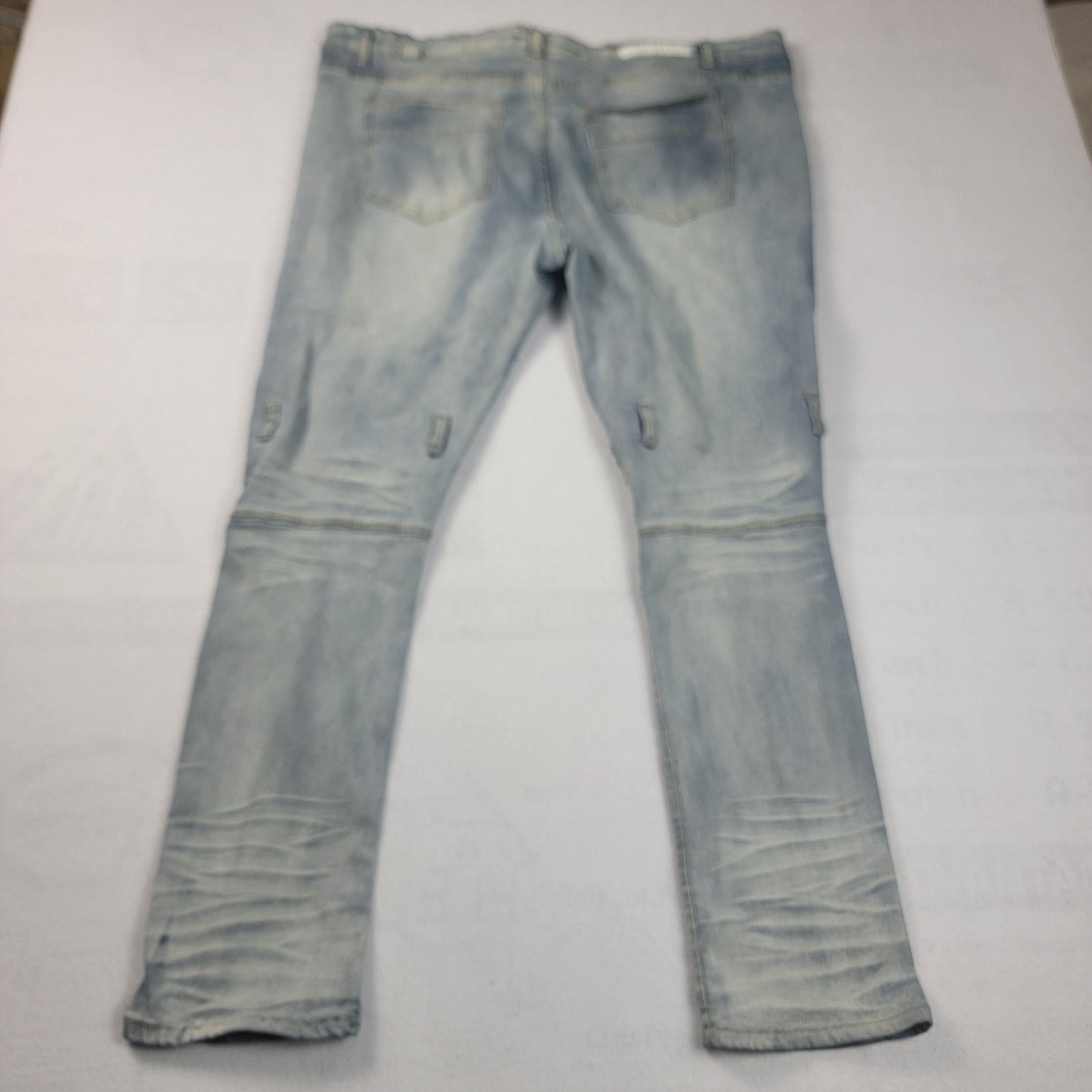 M Society Jeans Mens 44x32 Light Wash Moto Biker Distressed Stretch Blue
