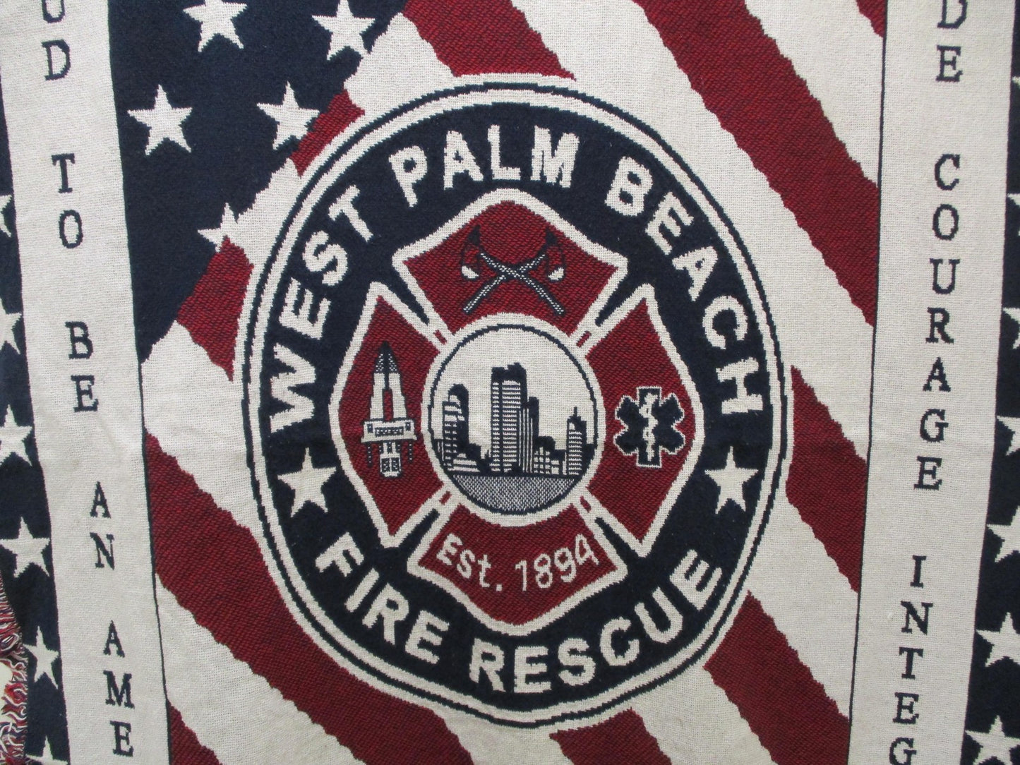 West Palm Beach Fire Rescue Red White Blue Patriotic Reversible Throw Blanket3