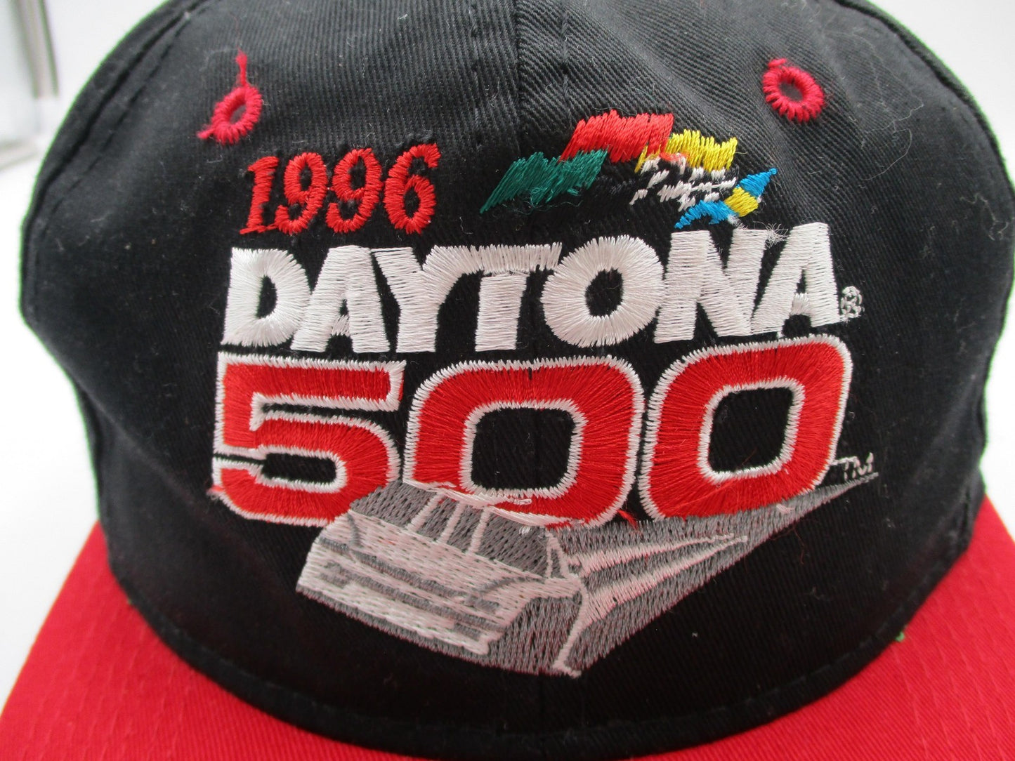 Vintage Daytona 500 Hat Cap Snap Back Mens One Size Black Red NASCAR Racing 90s4