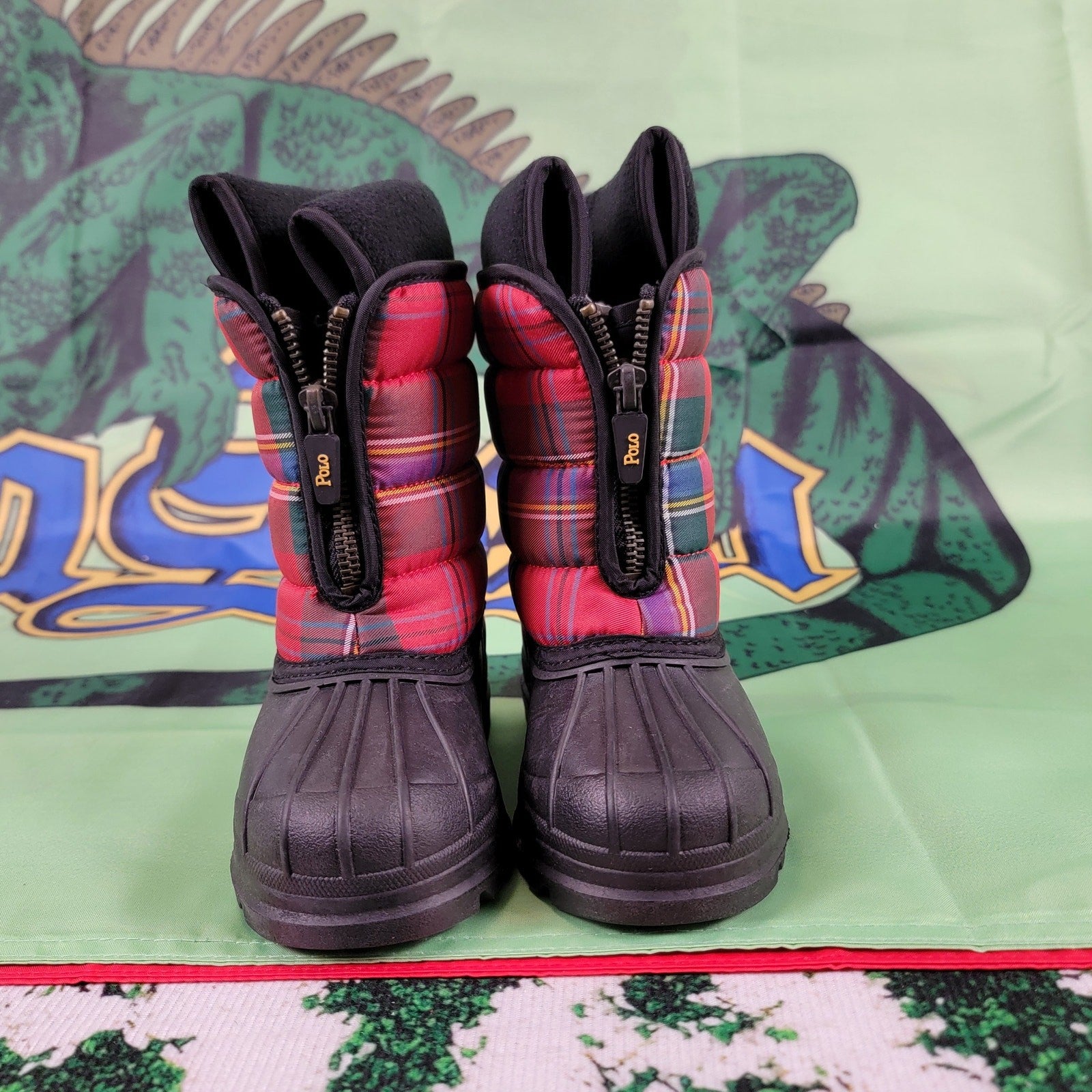 Polo Ralph Lauren Vancouver Zip Red Multi Plaid Toddler Boots Sz 63