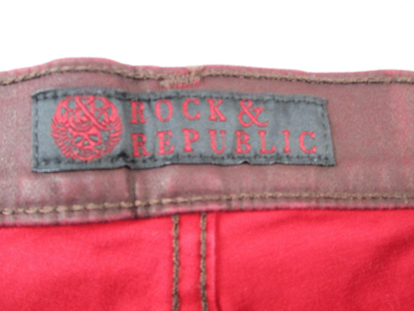 Rock & Republic Jeans Womens 31 Dark Red Skinny Slim Fit Coated Denim 14354