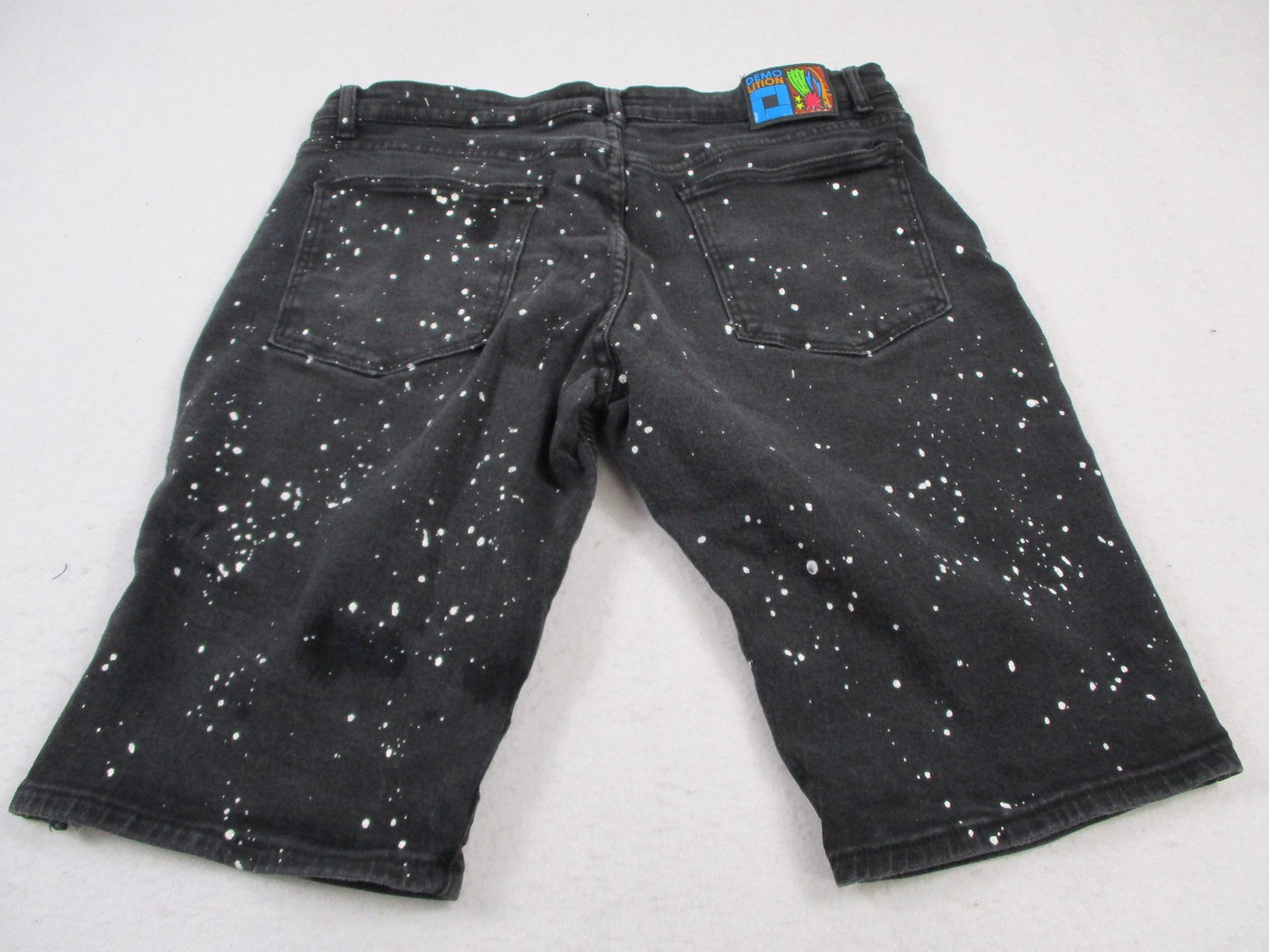 Demolition Shorts Mens 38 Black Paint Splatter Biker Denim Distressed Stretch1