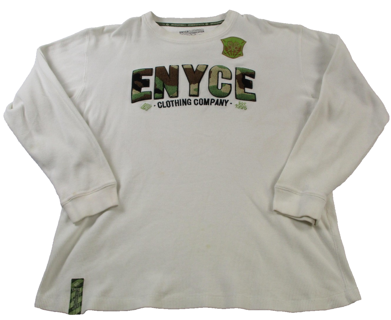 Enyce Shirt Mens 2XL White Camo Logo Thermal Waffle Knit Long Sleeve Tee