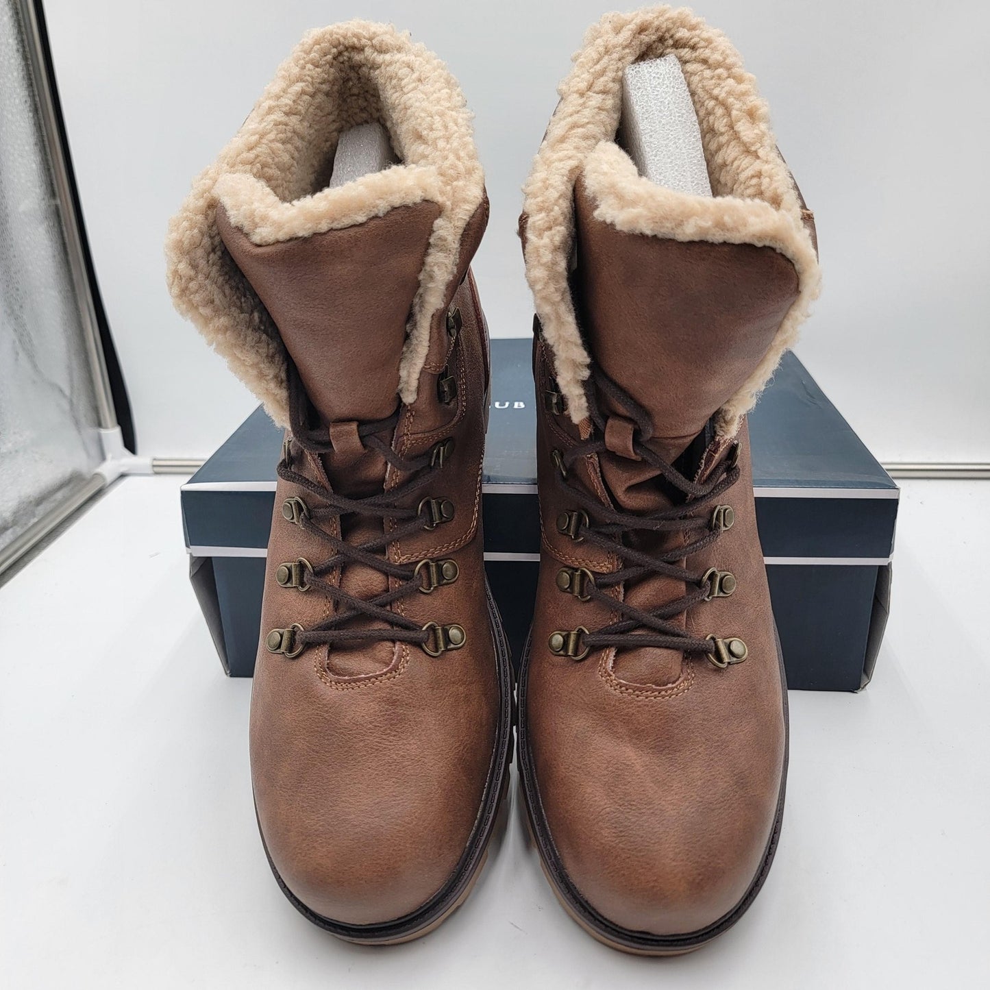 Club Room Boots Mens Size 12 Brown Faux Shearling Lined Kylerr Hiking Outdoor3
