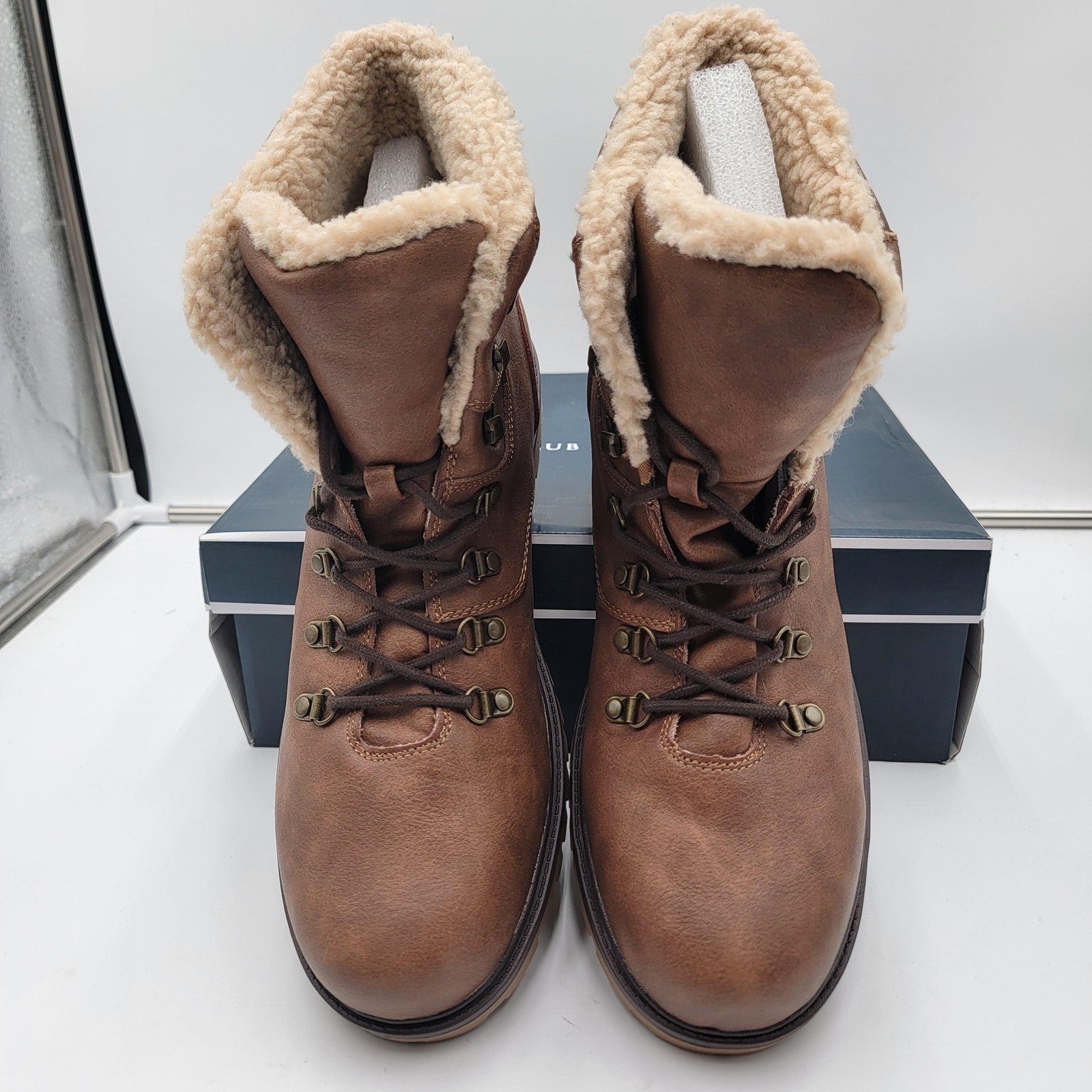 Club Room Boots Mens Size 12 Brown Faux Shearling Lined Kylerr Hiking Outdoor3