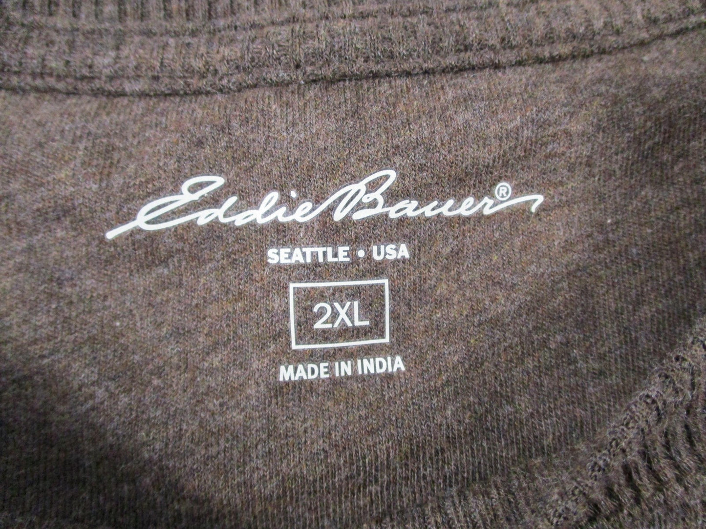 Eddie Bauer Sweater Mens 2XL Brown Thermal Stripe Waffle Knit Pullover4