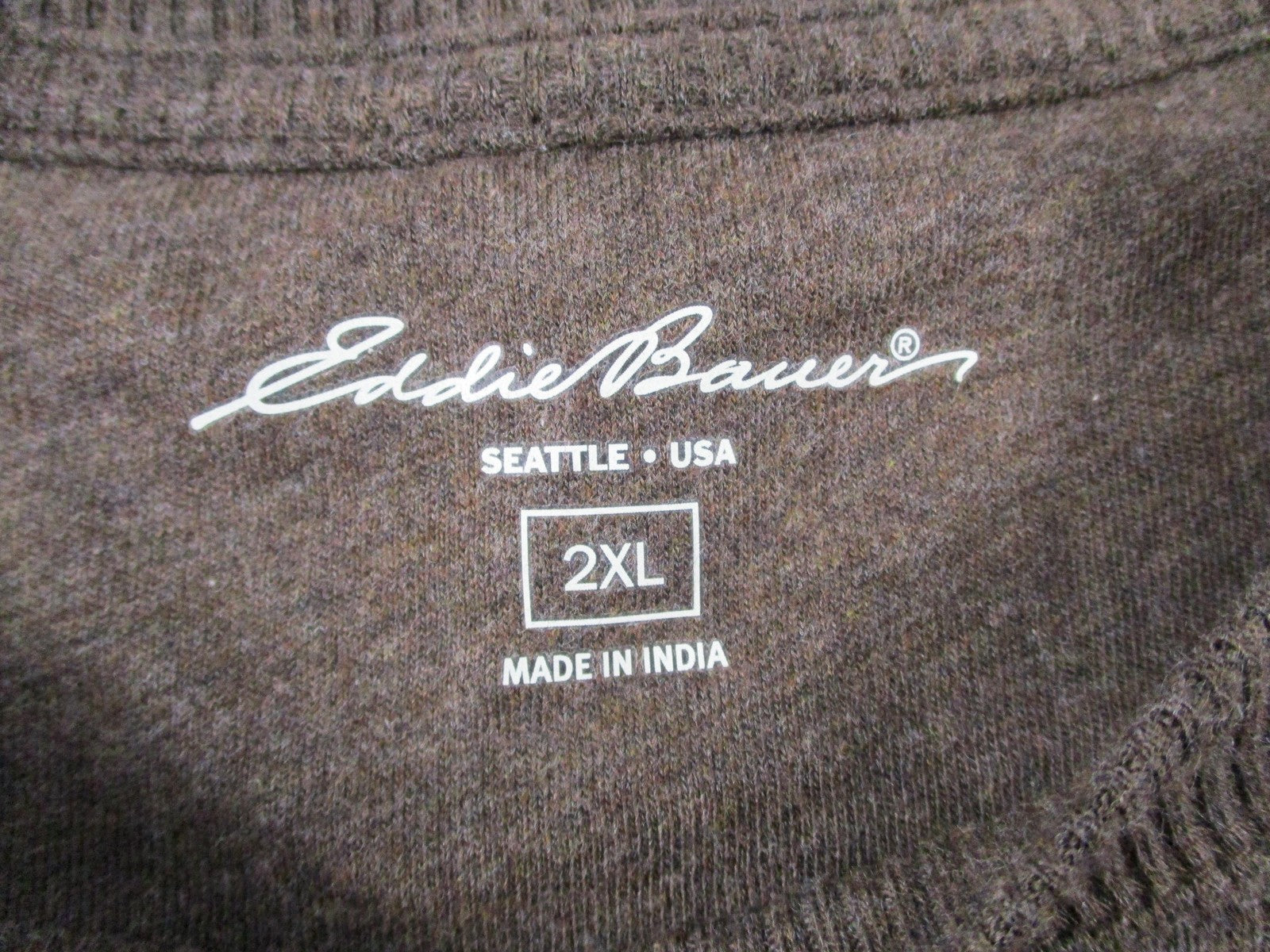 Eddie Bauer Sweater Mens 2XL Brown Thermal Stripe Waffle Knit Pullover4