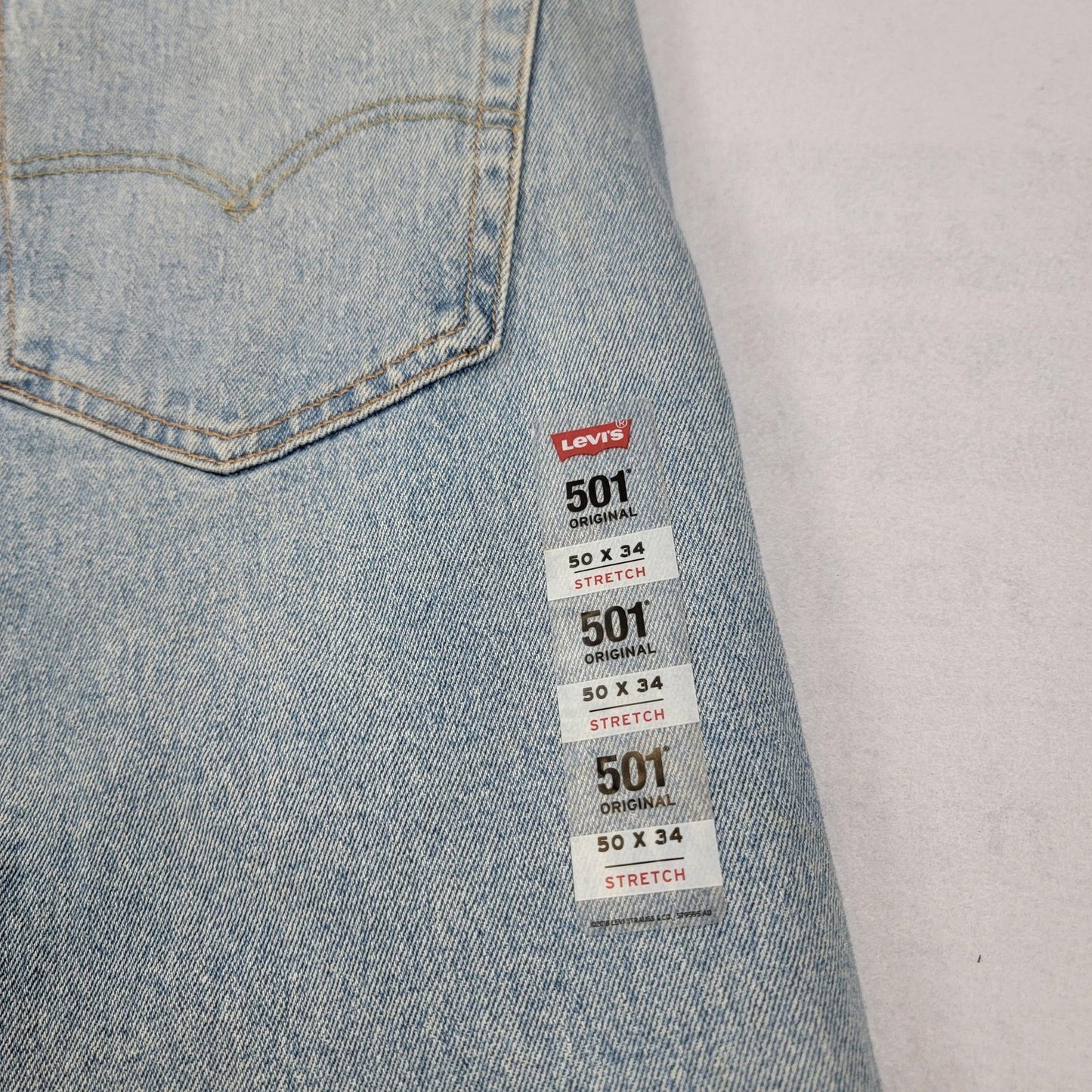 Levis 501 Jeans Mens 50x34 Lt Blue Original Stretch Button Fly Straight Leg 11796