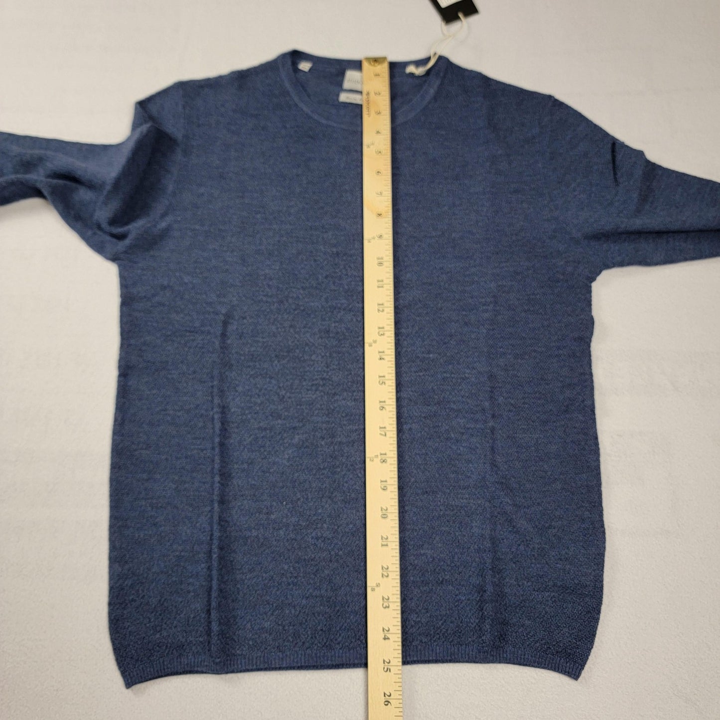 Stitch Note Sweater Mens Small Blue Merino Wool Melange Crewneck Pullover 6136