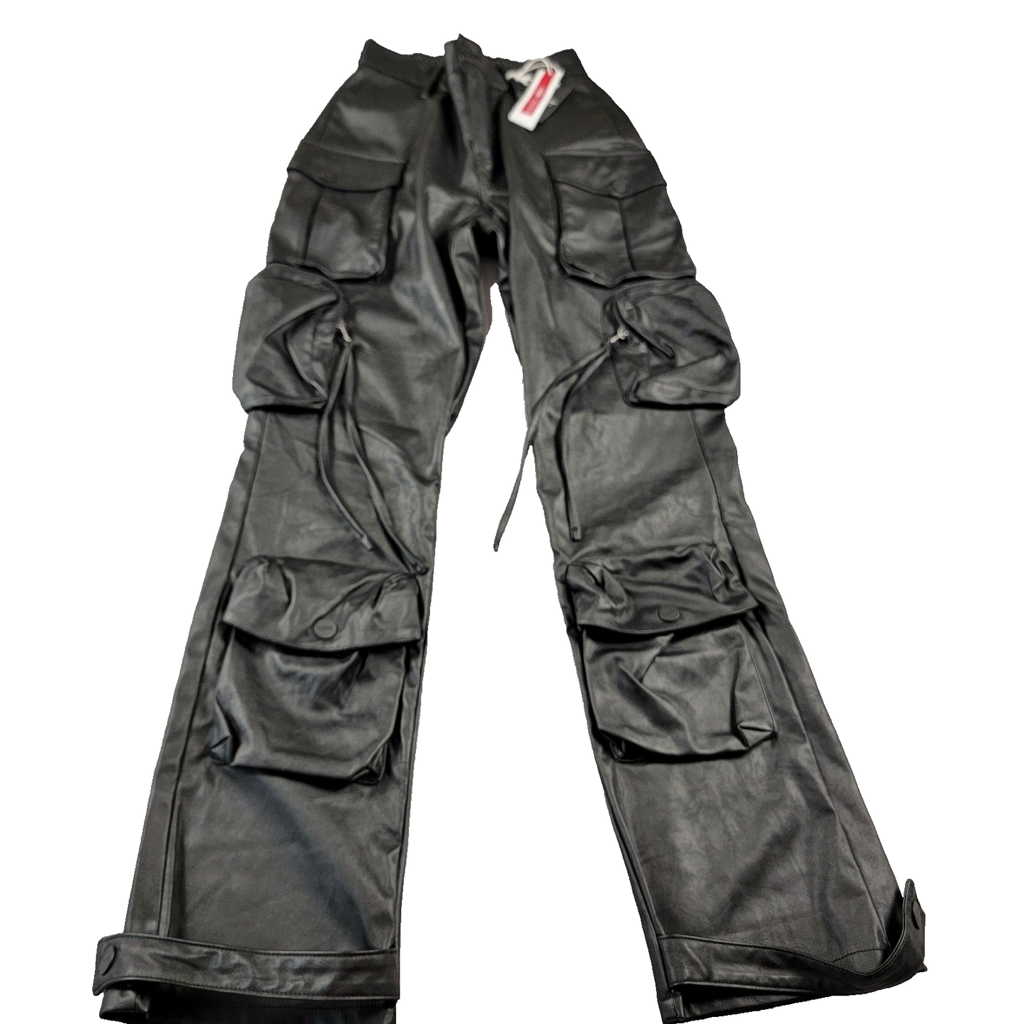 Smoke Rise Red Pants Mens Small Black Cargo Faux Leather Multi Pocket