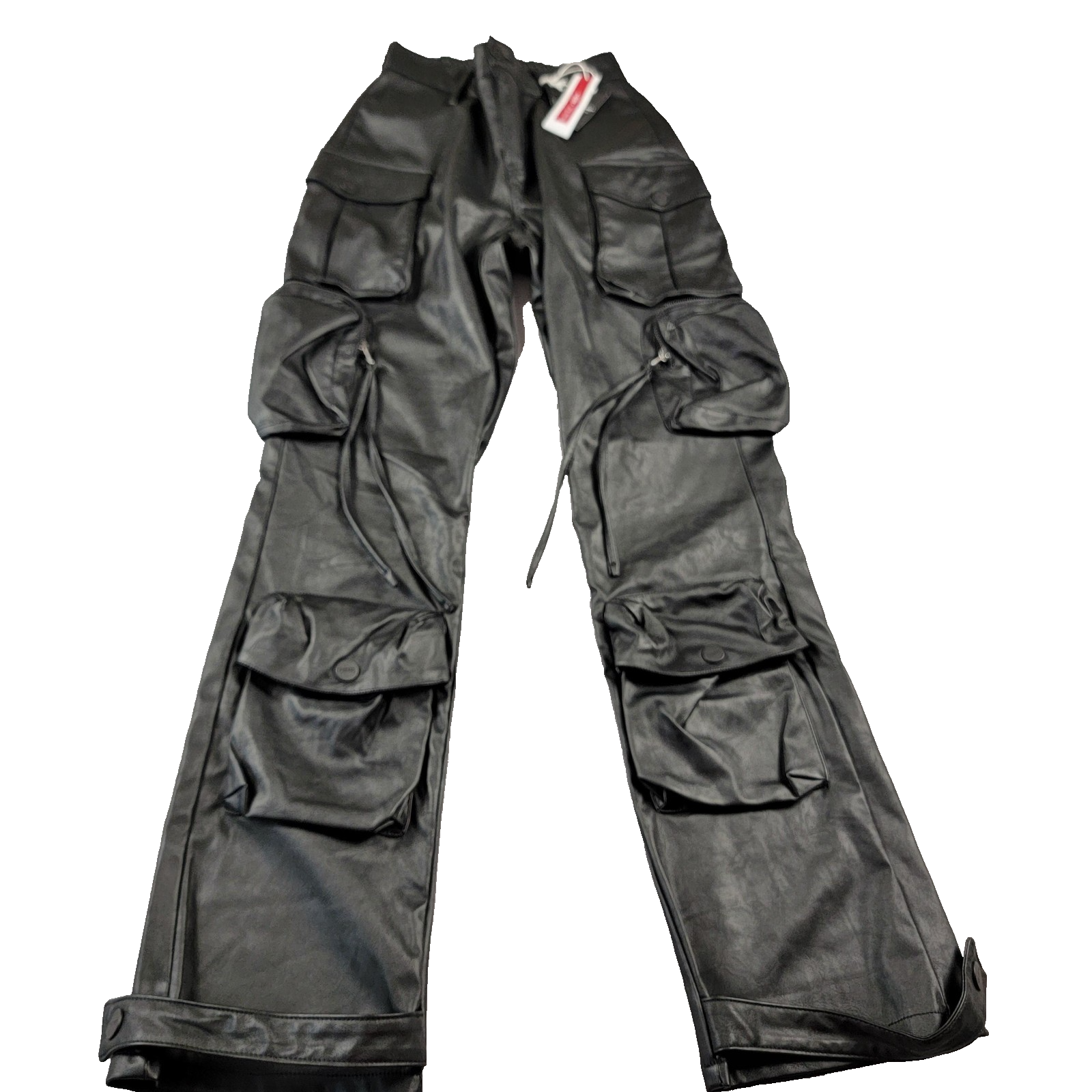 Smoke Rise Red Pants Mens Small Black Cargo Faux Leather Multi Pocket