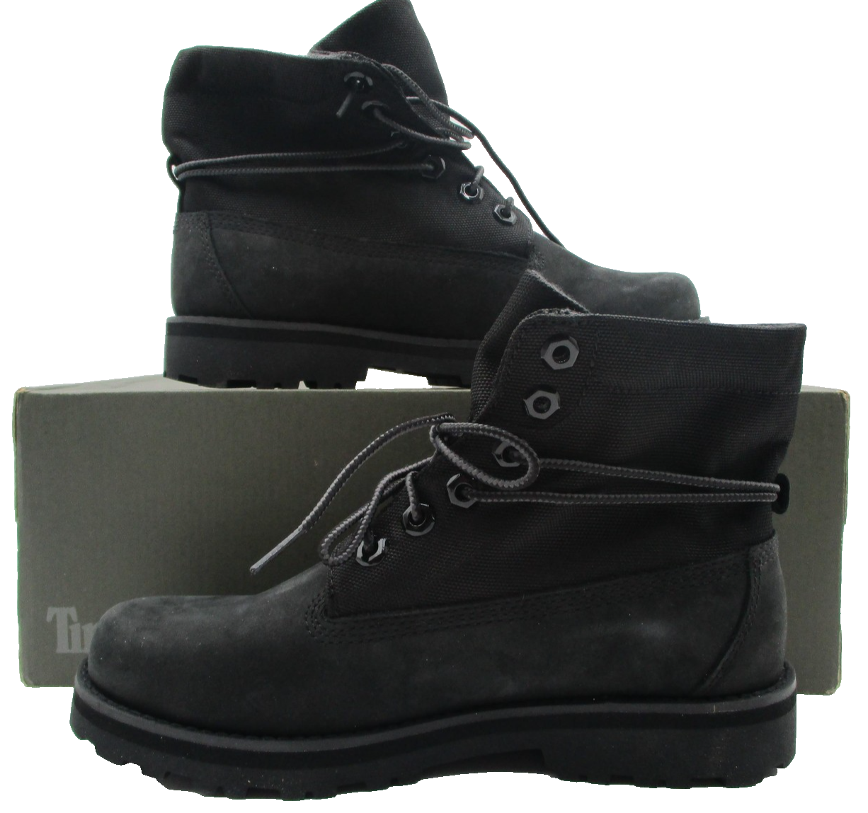 Timberland Courma Kid Roll Top Boots Youth Size 4 Black Nubuck Outdoor1