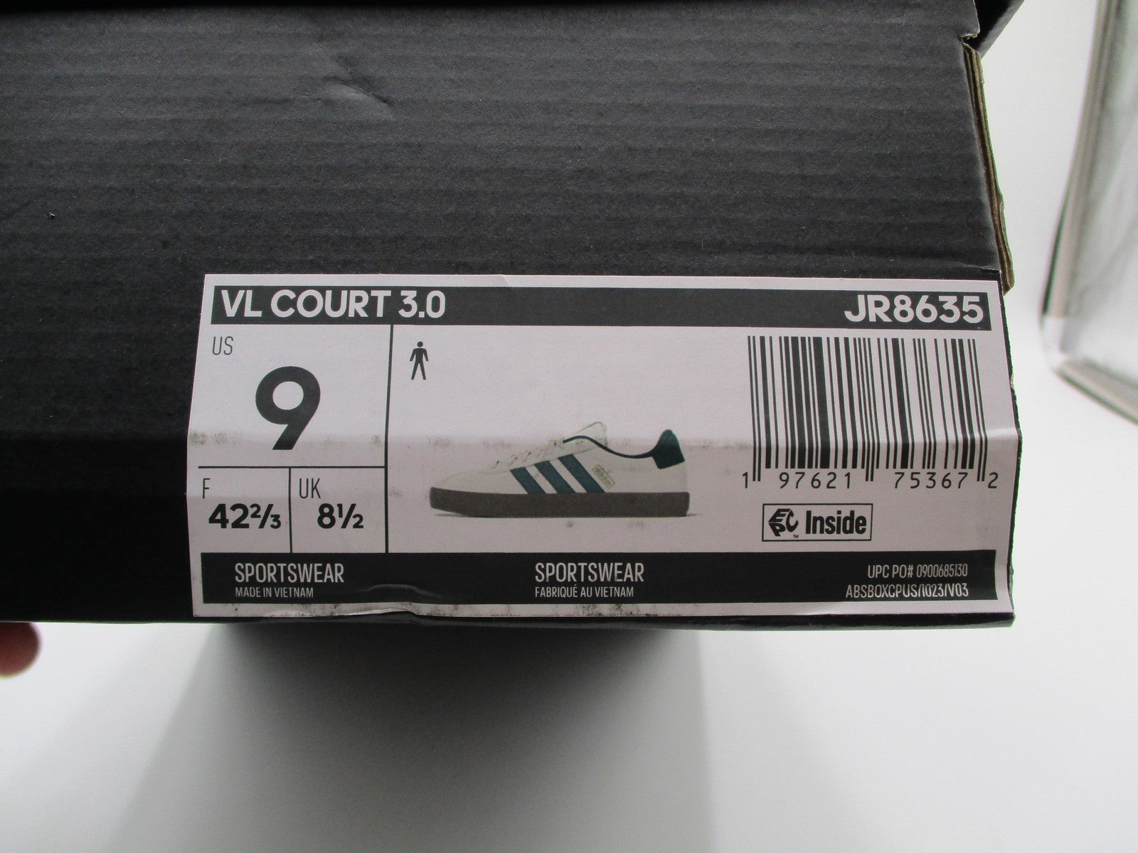 Adidas VL Court 3.0 Shoes Mens Size 9 White Green Teal Gum Sole Casual JR863513