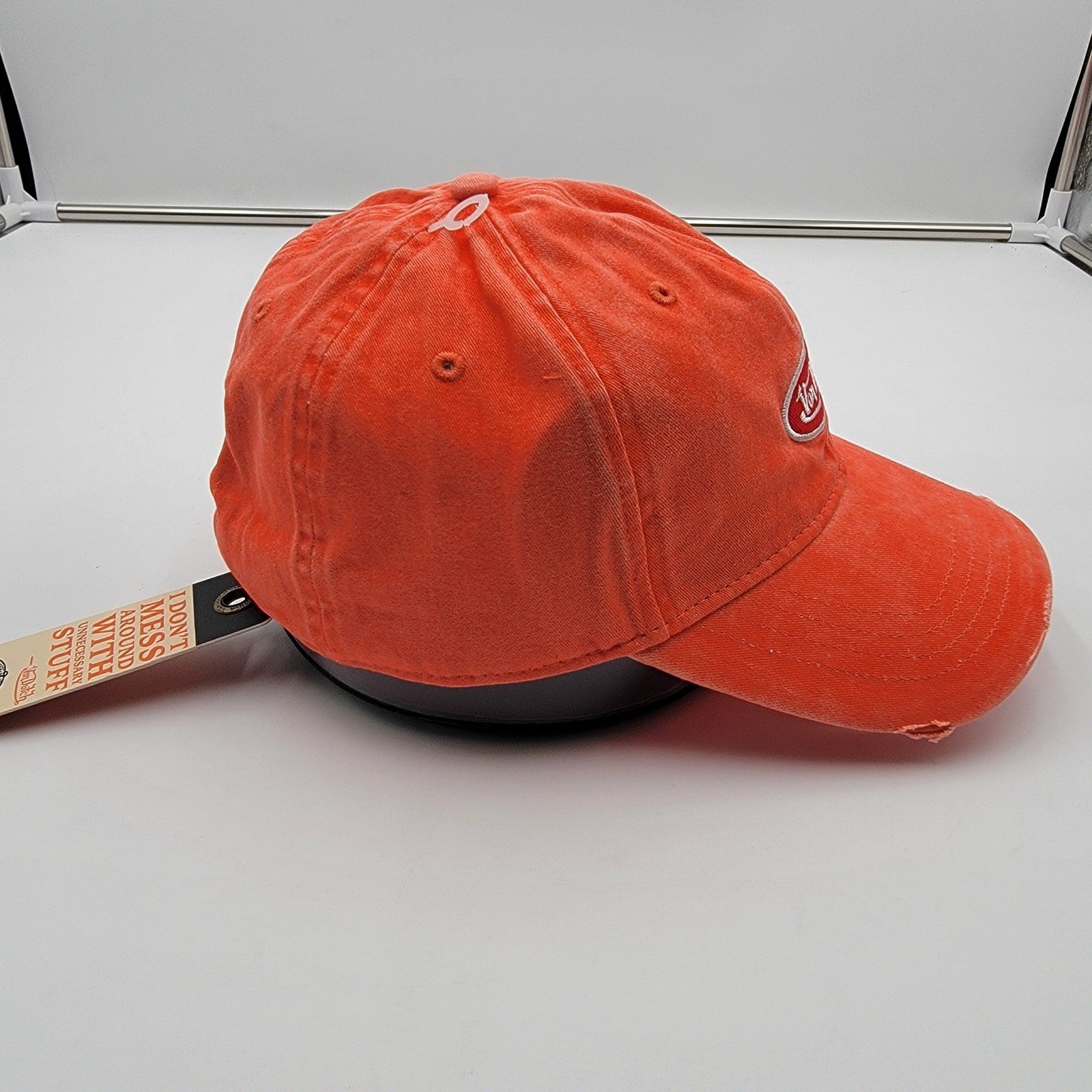 Von Dutch Distressed Denim Adjustable Dad Cap in Orange3