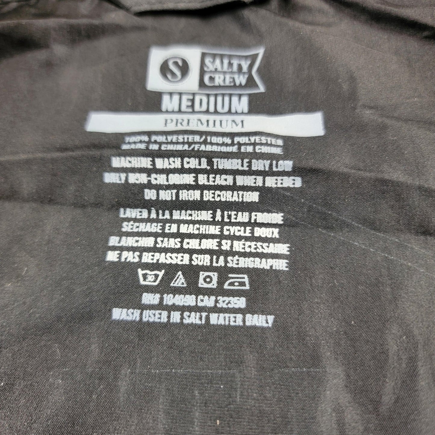 Salty Crew Jacket Unisex Medium Black Windbreaker Hooded Full Zip Swim Surf Logo3