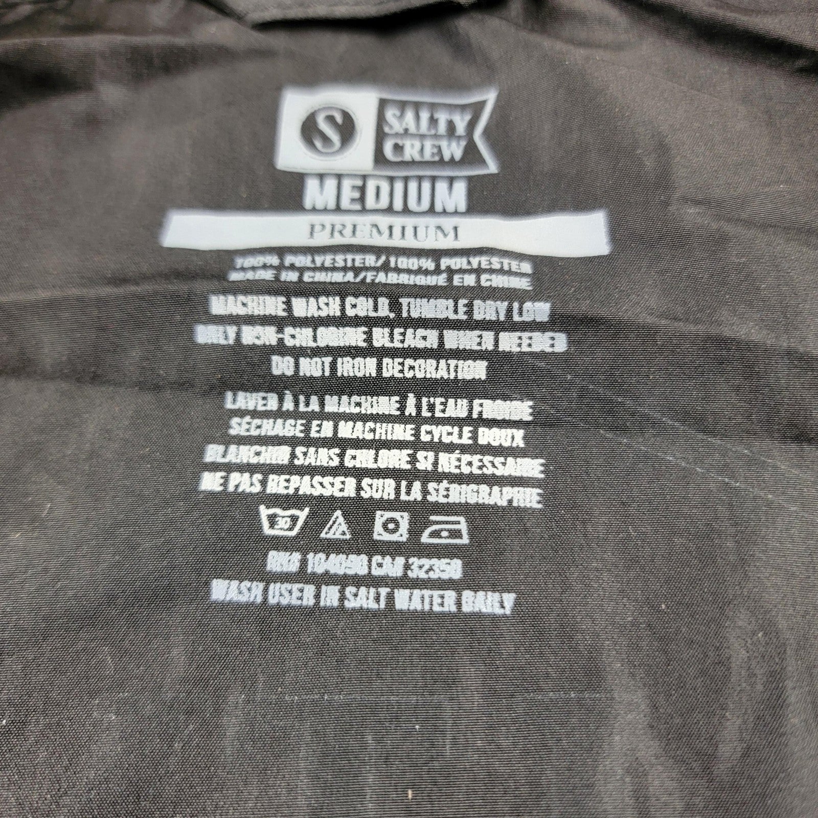 Salty Crew Jacket Unisex Medium Black Windbreaker Hooded Full Zip Swim Surf Logo3