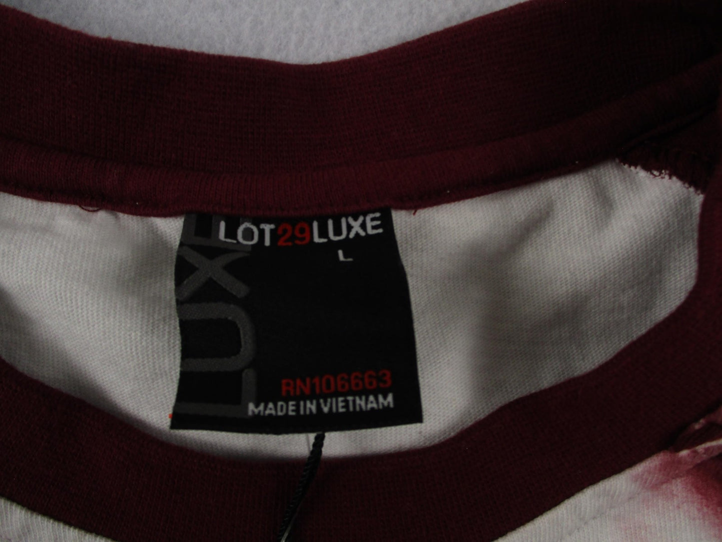 Lot29Luxe Shirt Mens Large White Maroon Raglan Cartoon Graphic Streetwear Tee7