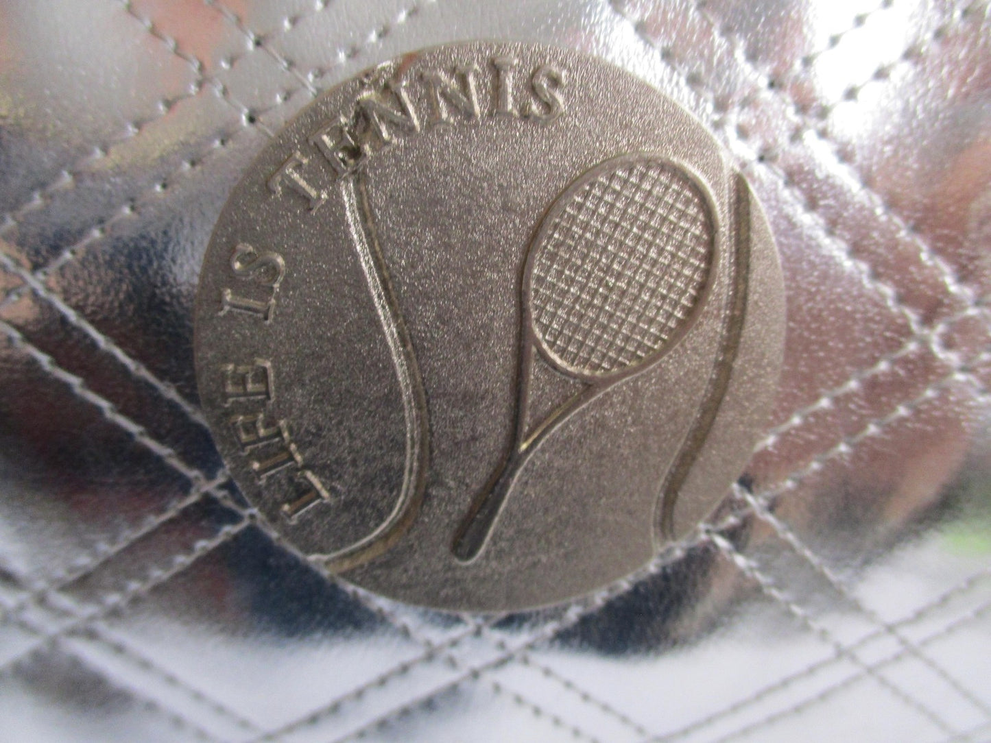 Life Is Tennis Metallic Quilted Backpack Bag Silver Tennis Racket Holder Gear1