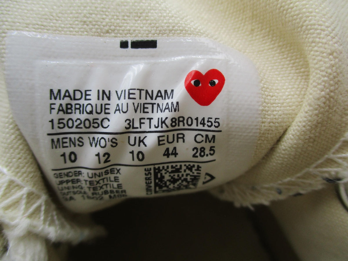 Converse Chuck Taylor Play CDG Shoes Mens Size 10 White High Top Heart 150205C10