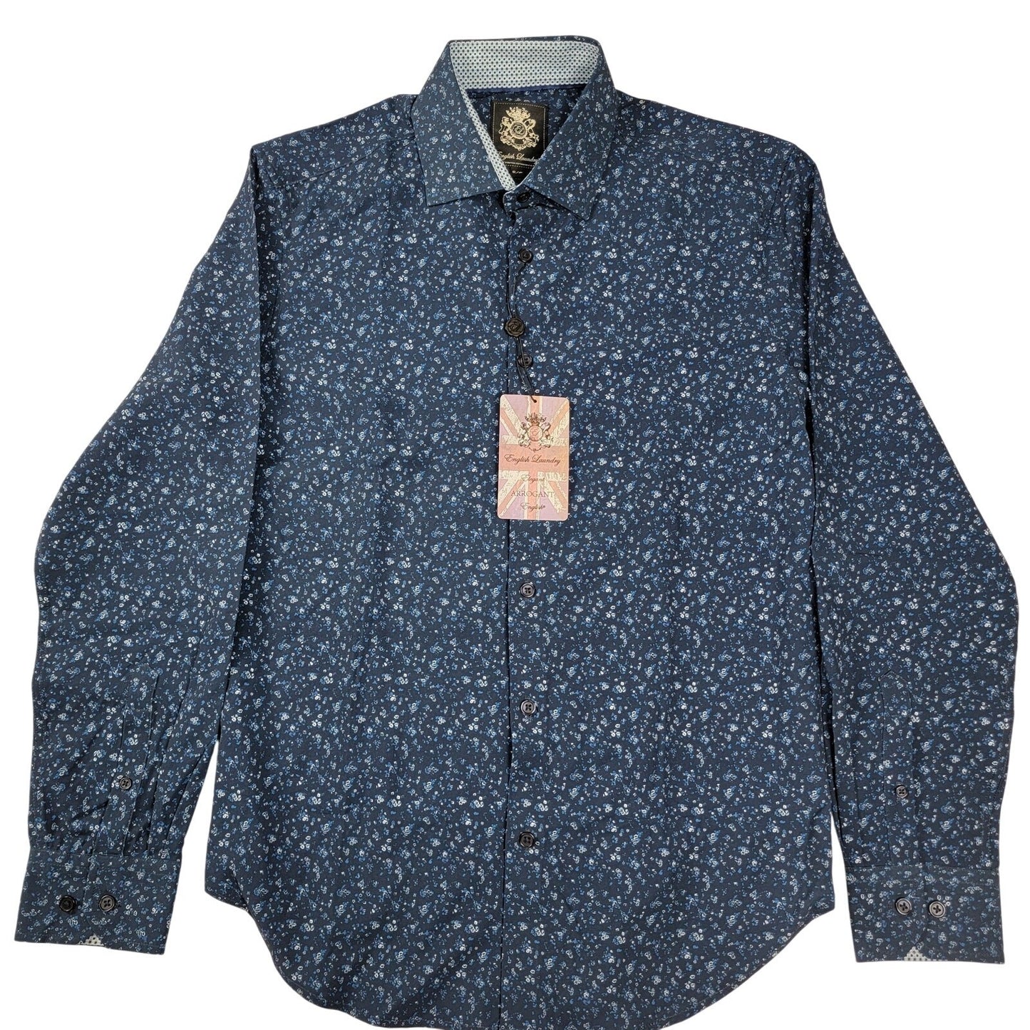 Men's English Laundry Long Sleeve Button Down Dk Blue Floral Sz S (608) NWT0