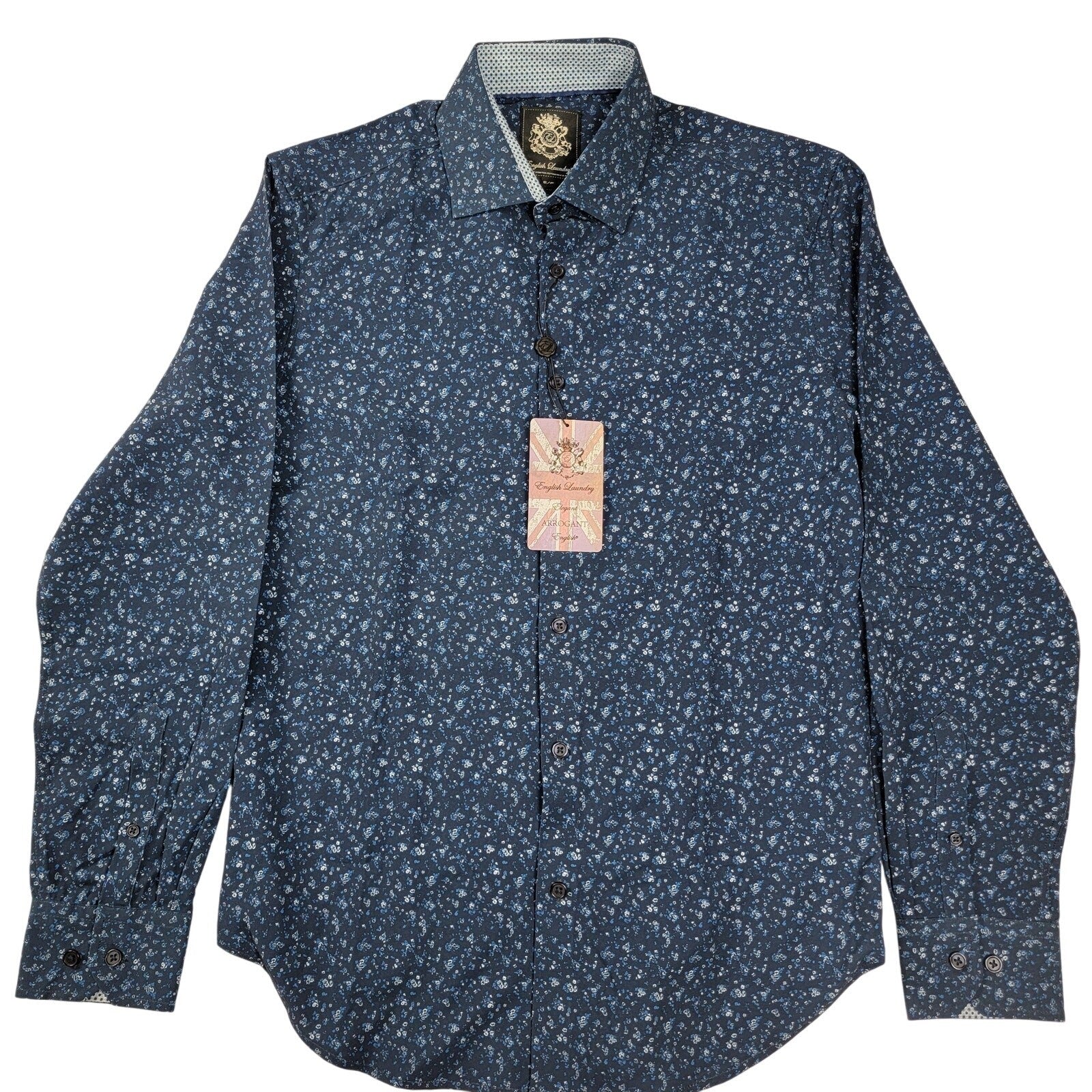 Men's English Laundry Long Sleeve Button Down Dk Blue Floral Sz S (608) NWT0
