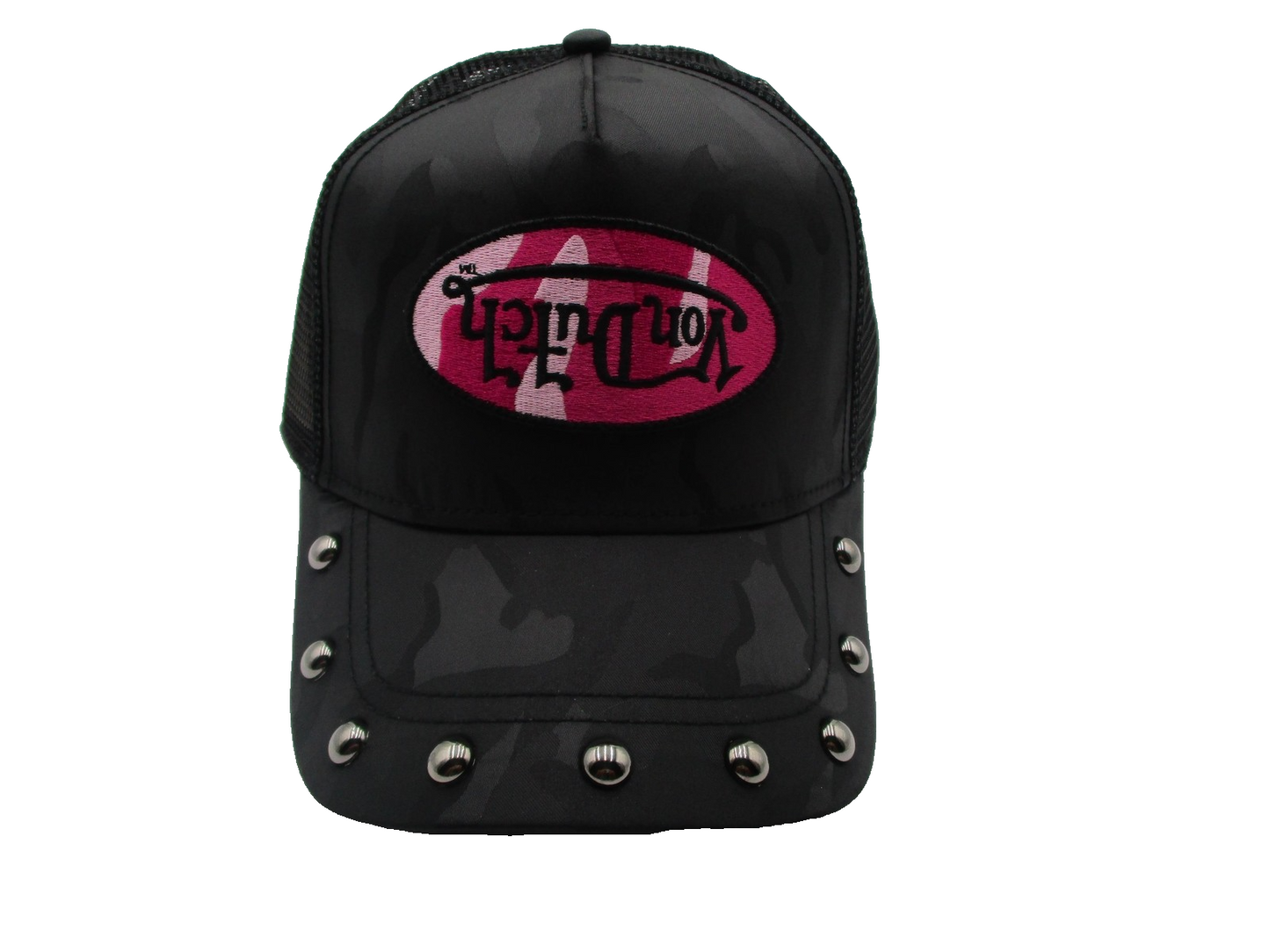 Von Dutch Hat Cap Snap Back One Size Black Pink Studded Trucker Mesh Mens0