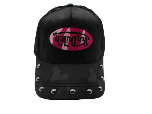 Von Dutch Hat Cap Snap Back One Size Black Pink Studded Trucker Mesh Mens0