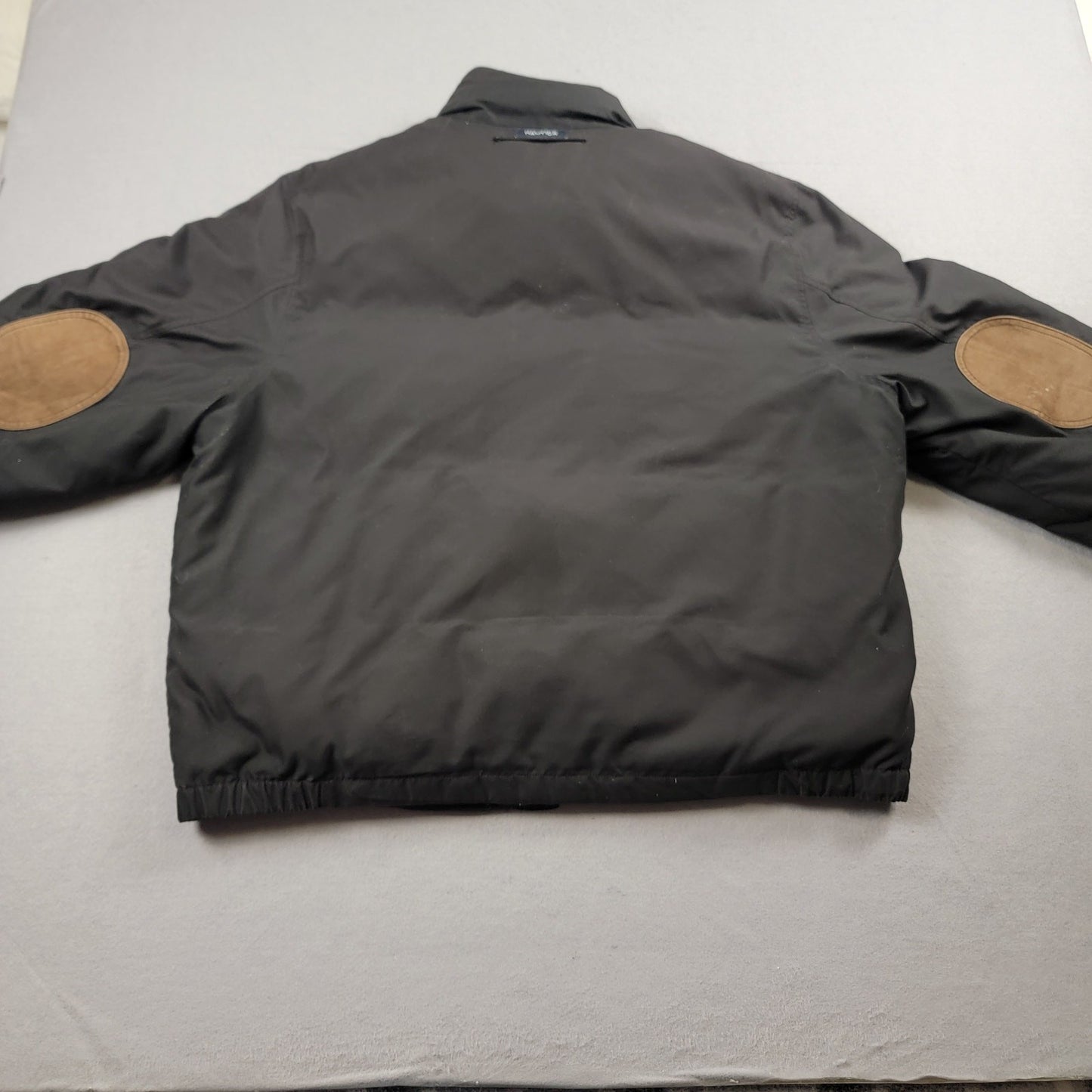 Vintage Nautica Men’s Down Jacket Black Brown Leather Trim Elbow Patch Size L1
