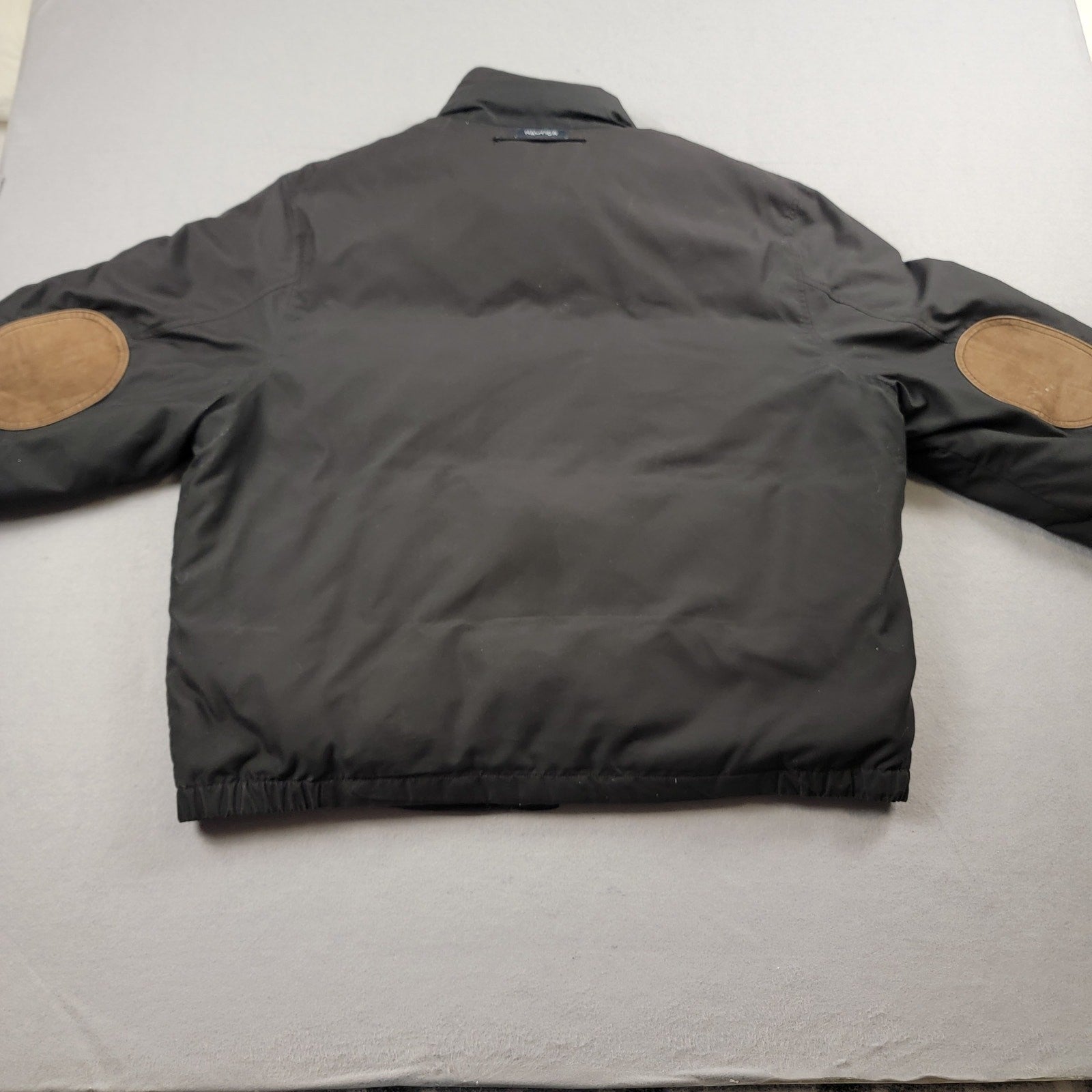 Vintage Nautica Men’s Down Jacket Black Brown Leather Trim Elbow Patch Size L1
